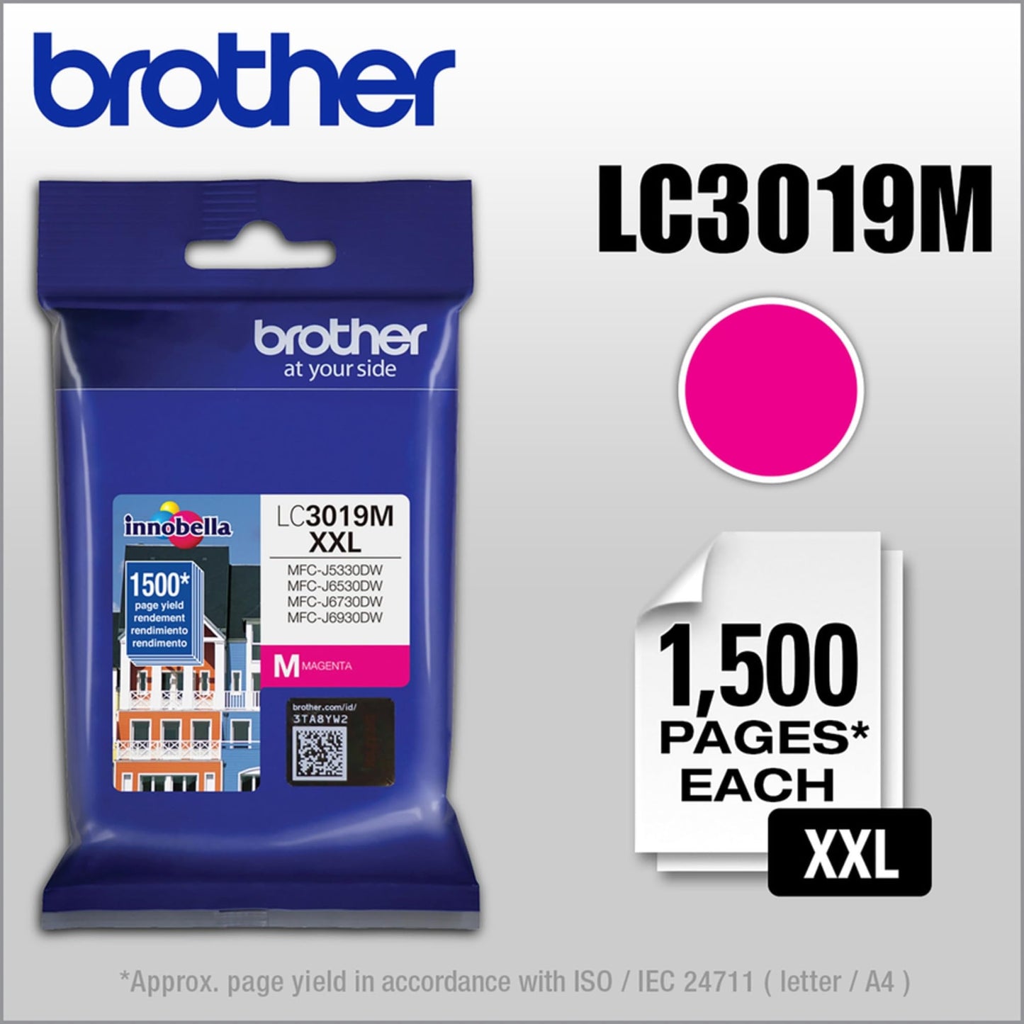 BROTHER - Cartucho de tinta magenta de alto rendimiento, 1 paquete LC3019M