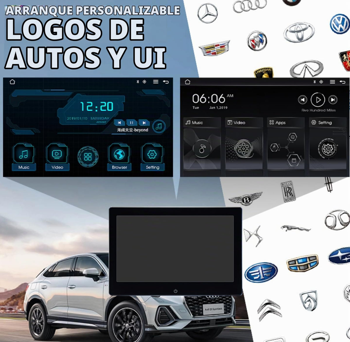 Monitor de TV Android 12 de 10.1 Pulgadas para Asiento Trasero Tablet Wifi Bluetooth USB AV