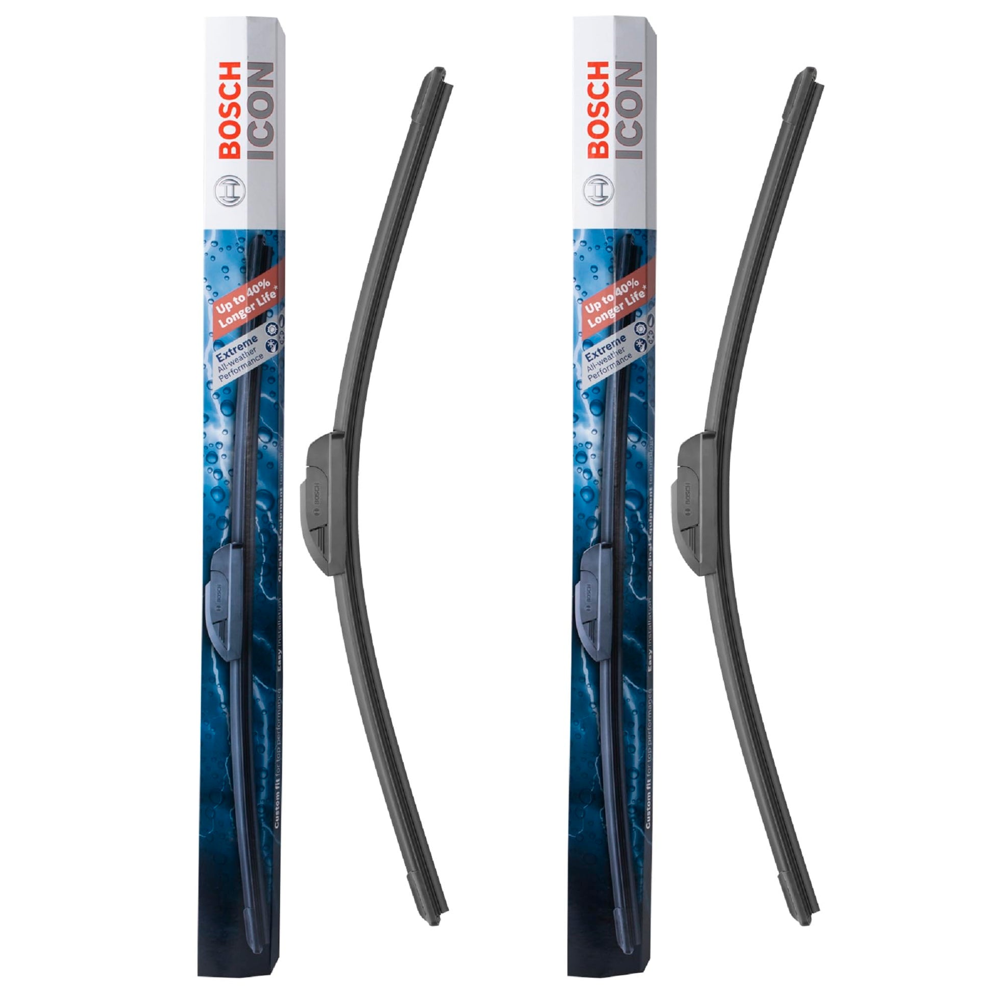 Bosch ICON Wiper Blades 24A20A (Set of 2) Fits Acura: 02-06 RSX, BMW: 18-16 X5, Hyundai: 14-12 Genesis, Toyota: 18-10 4Runner, 11-07 Carmy +More, Up to 40% Longer Life, Frustration Free Packaging