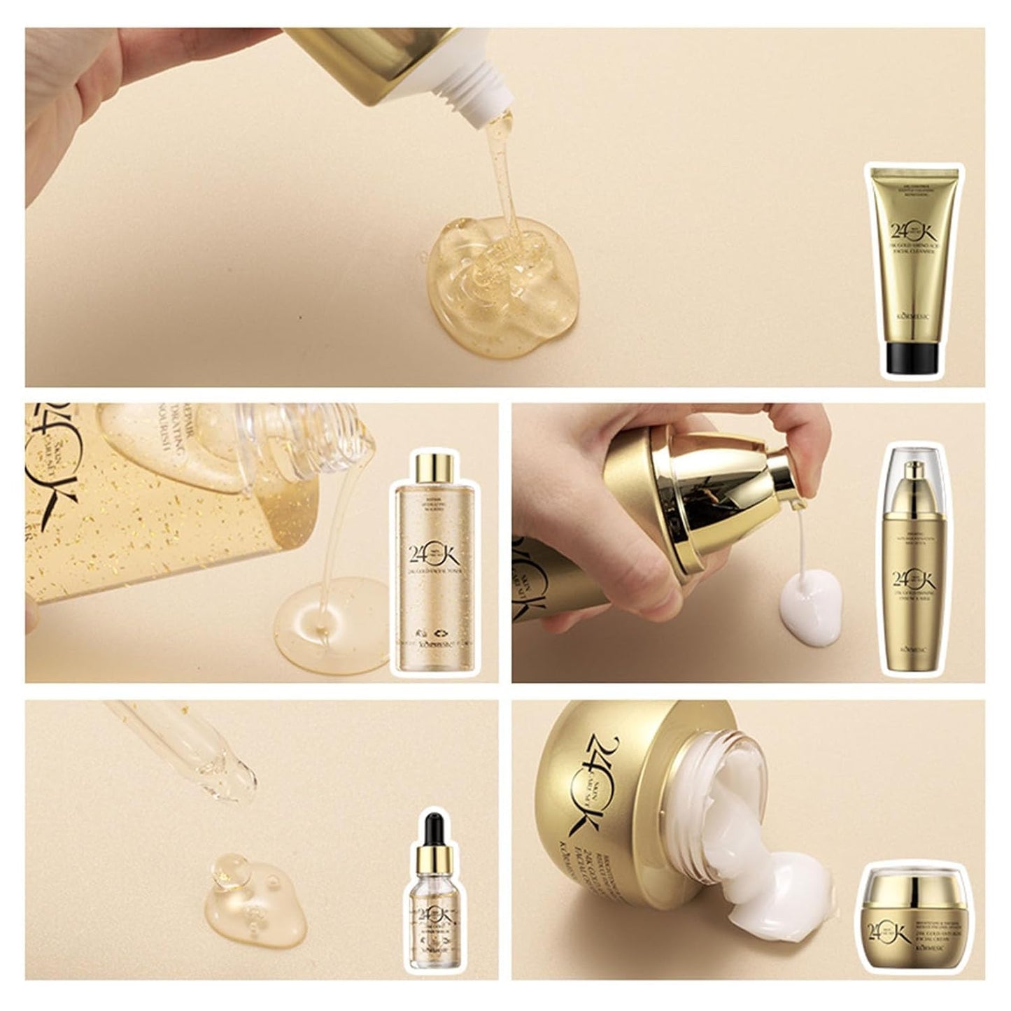 Kit Cuidado Facial 24k Pure Gold Colágeno Oro y Sérum Antiarrugas 6 Piezas Skincare