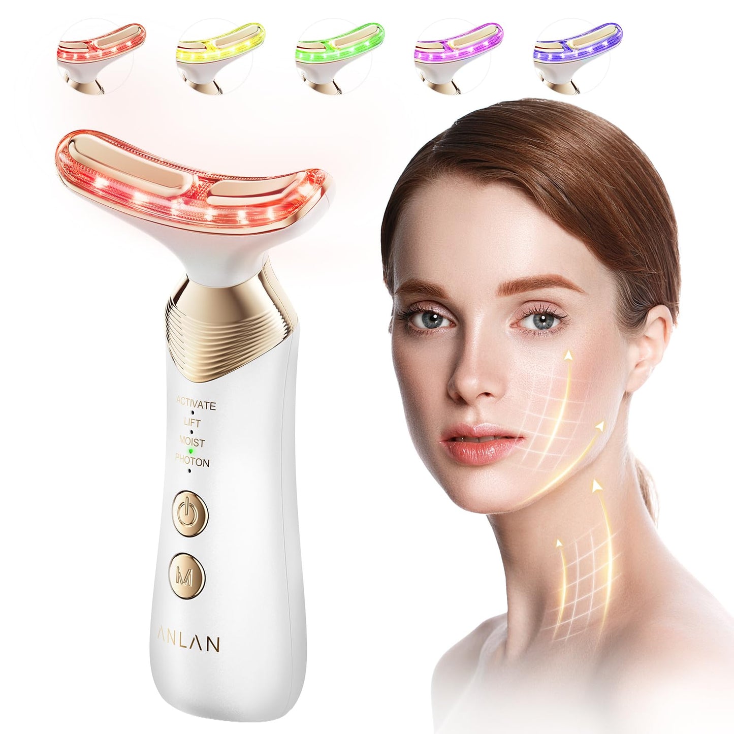 ANLAN Radiofrecuencia Facial y Cuello para Antiarrugas, Masajeador Facial Reafirmante, Lifting Anti-envejecimiento con Modo RF LED EMS