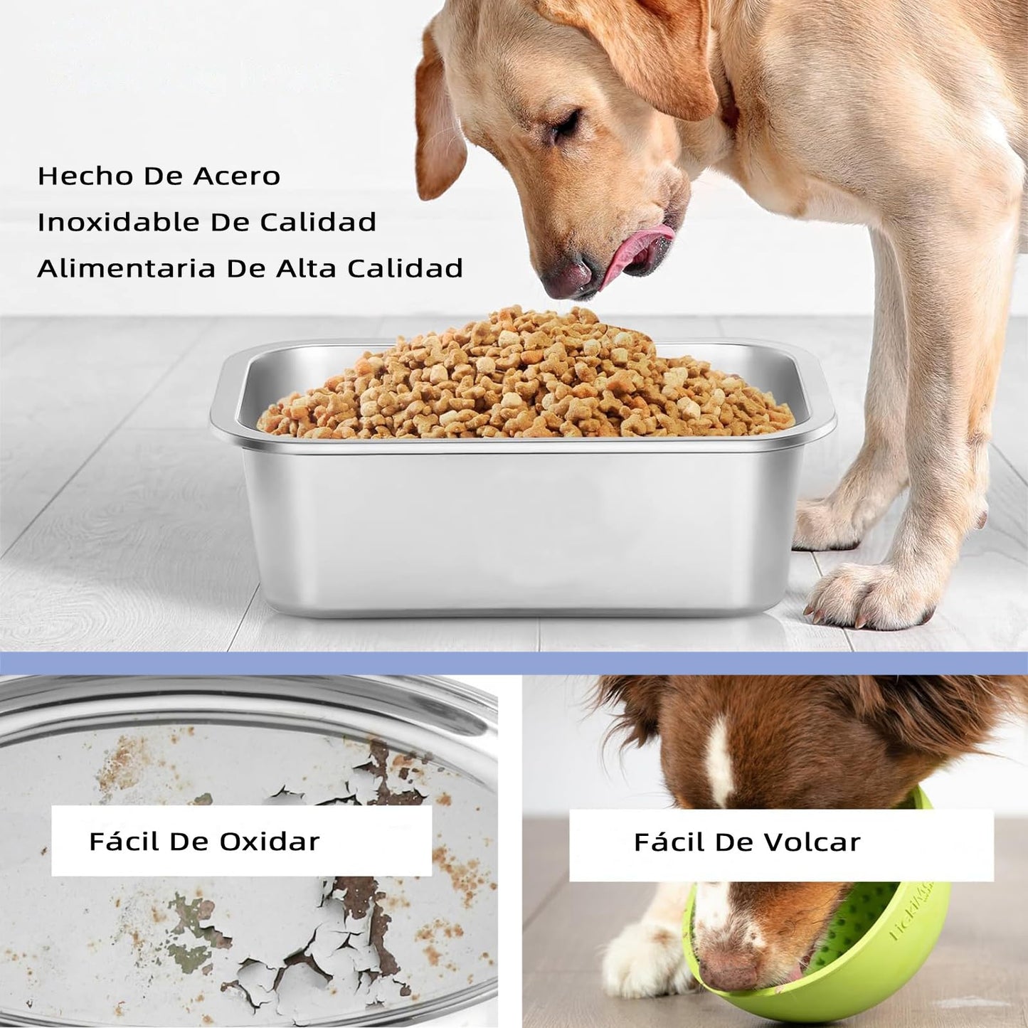 Plato para Perro de Acero Inoxidable 4.7 Litros Gran Capacidad para Perros Medianos y Grandes