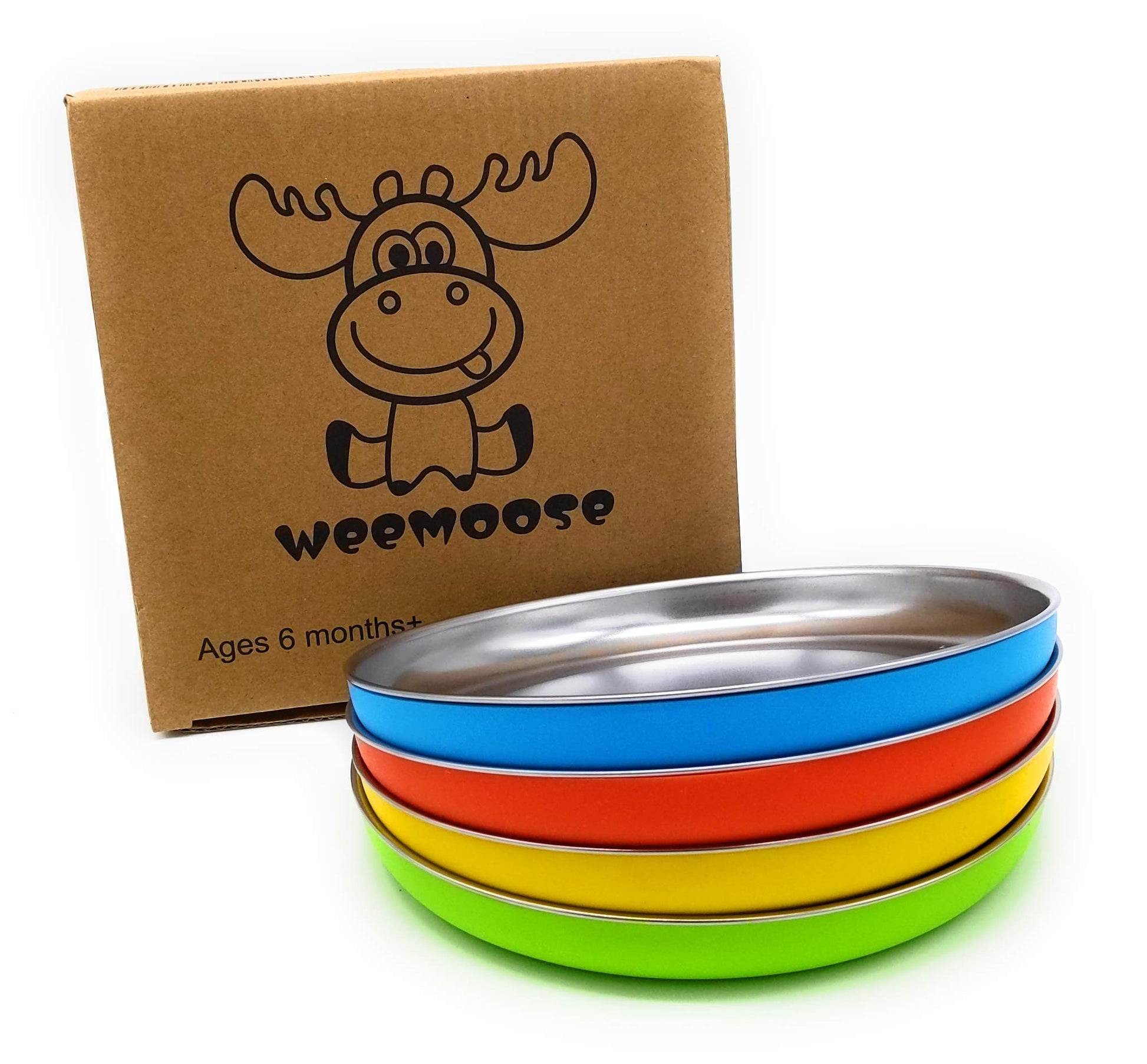 Platos de Acero Inoxidable WeeMoose Acero Inoxidable con Carcasa de Silicona para Bebés