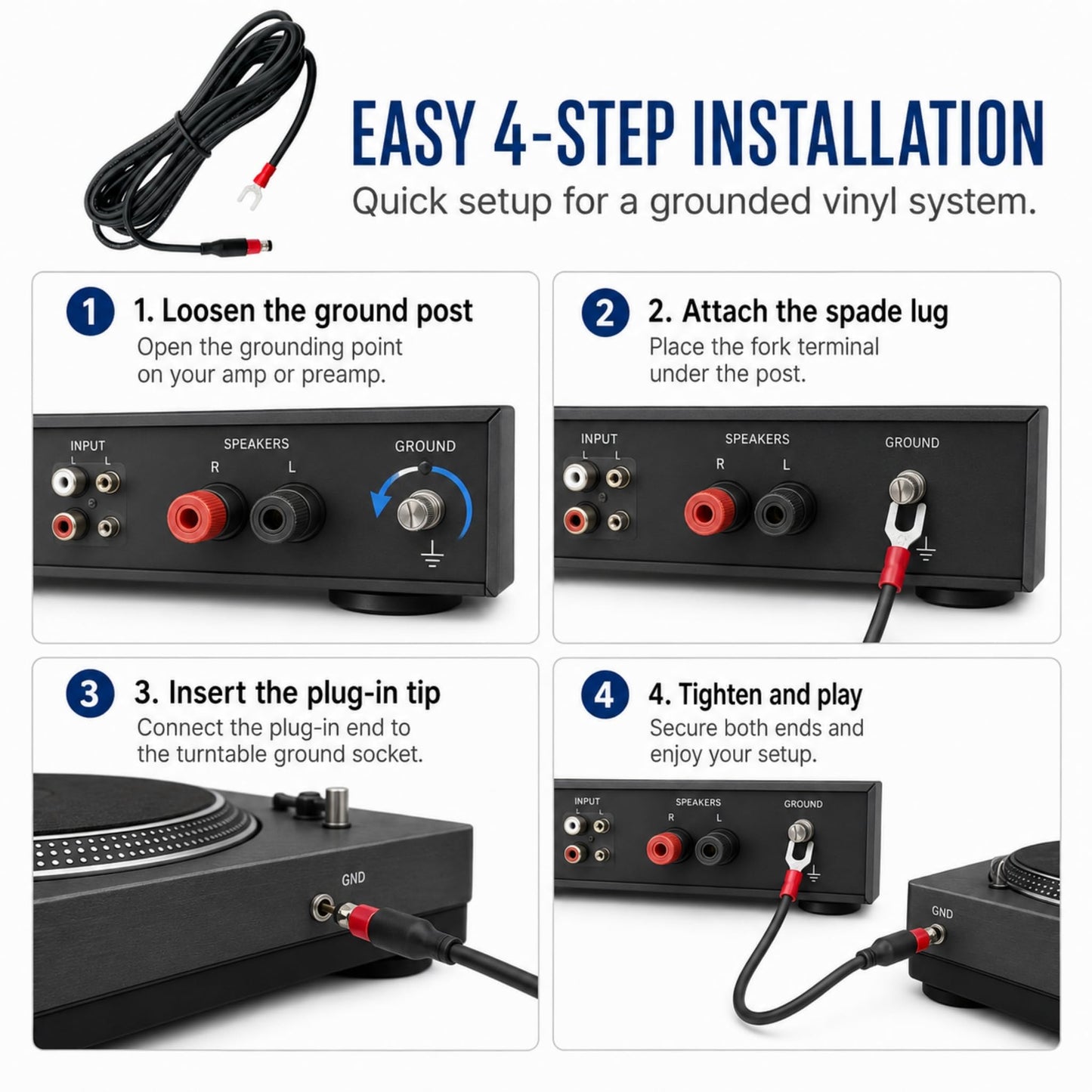 Sam&Johnny Phonograph Turntable Ground Wire for Technics Black Turntable SL-BD10, BD20, BD22, BD35 etc, Silicone Soft Grounding Wire Cable(5-ft)