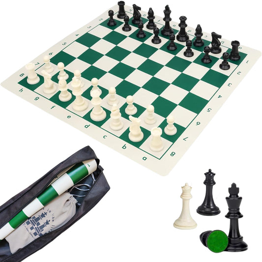 Juego de Ajedrez Fishlead Verde Blanco con Tablero Enrollable y Bolsa de Almacenamiento
