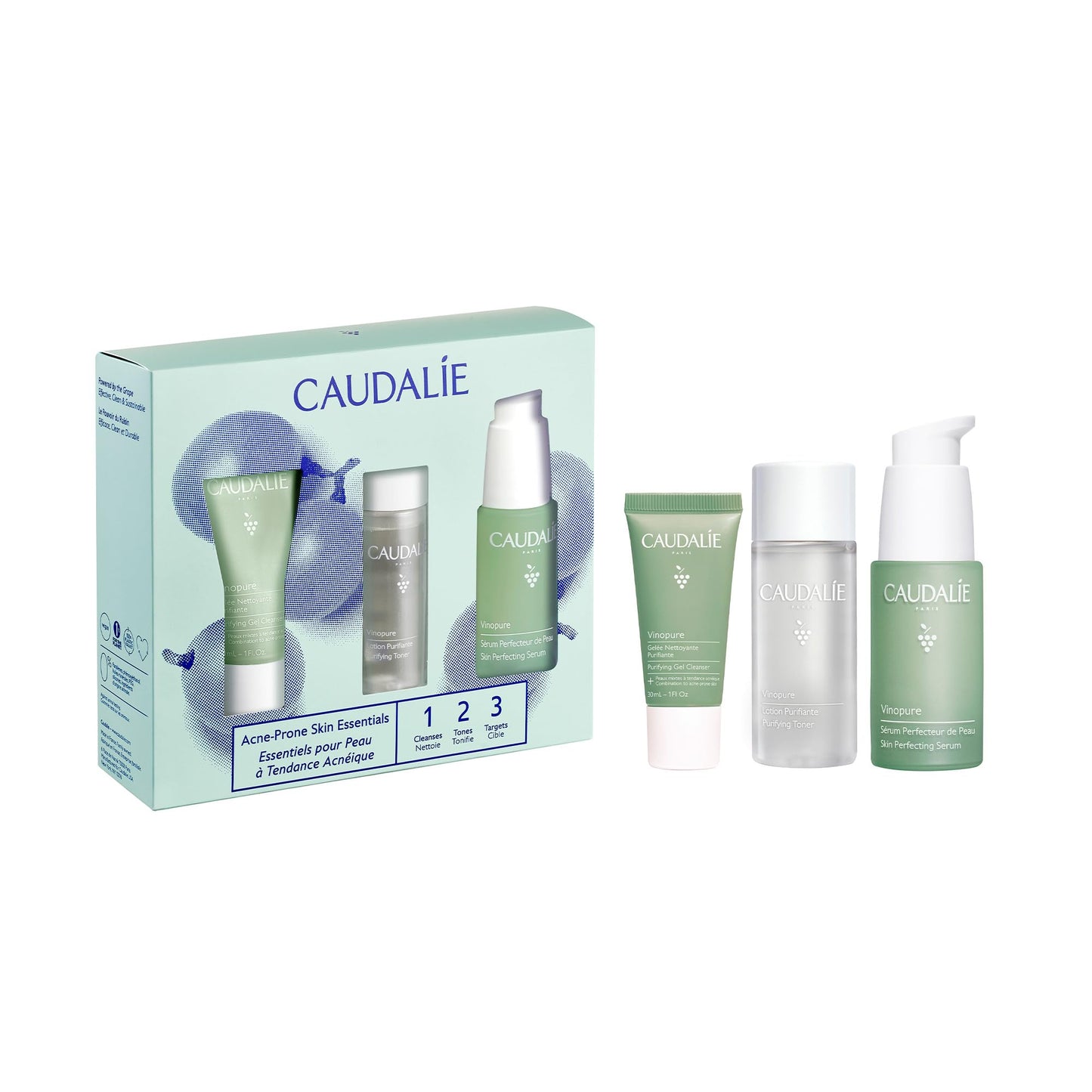 Caudalie Vinopure Set Esencial para Piel con Tendencia Acneica con Sérum Vinopure de Tamaño Completo + 2 Productos de Viaje Gratis (Valor de $1615)