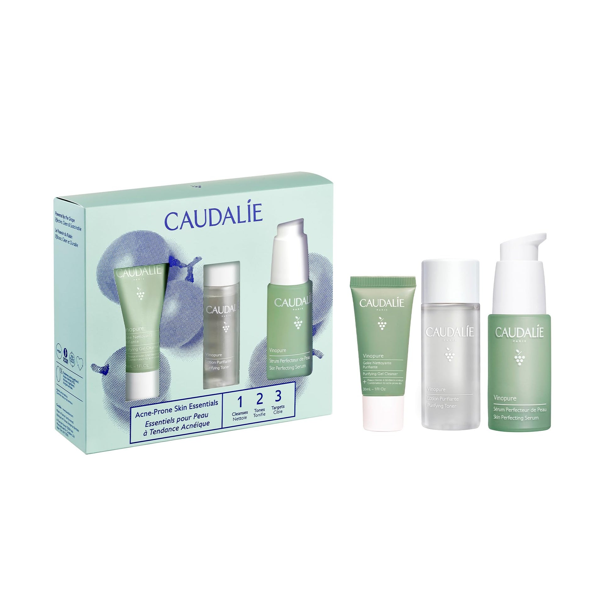 Caudalie Vinopure Set Esencial para Piel con Tendencia Acneica con Sérum Vinopure de Tamaño Completo + 2 Productos de Viaje Gratis (Valor de $1615)