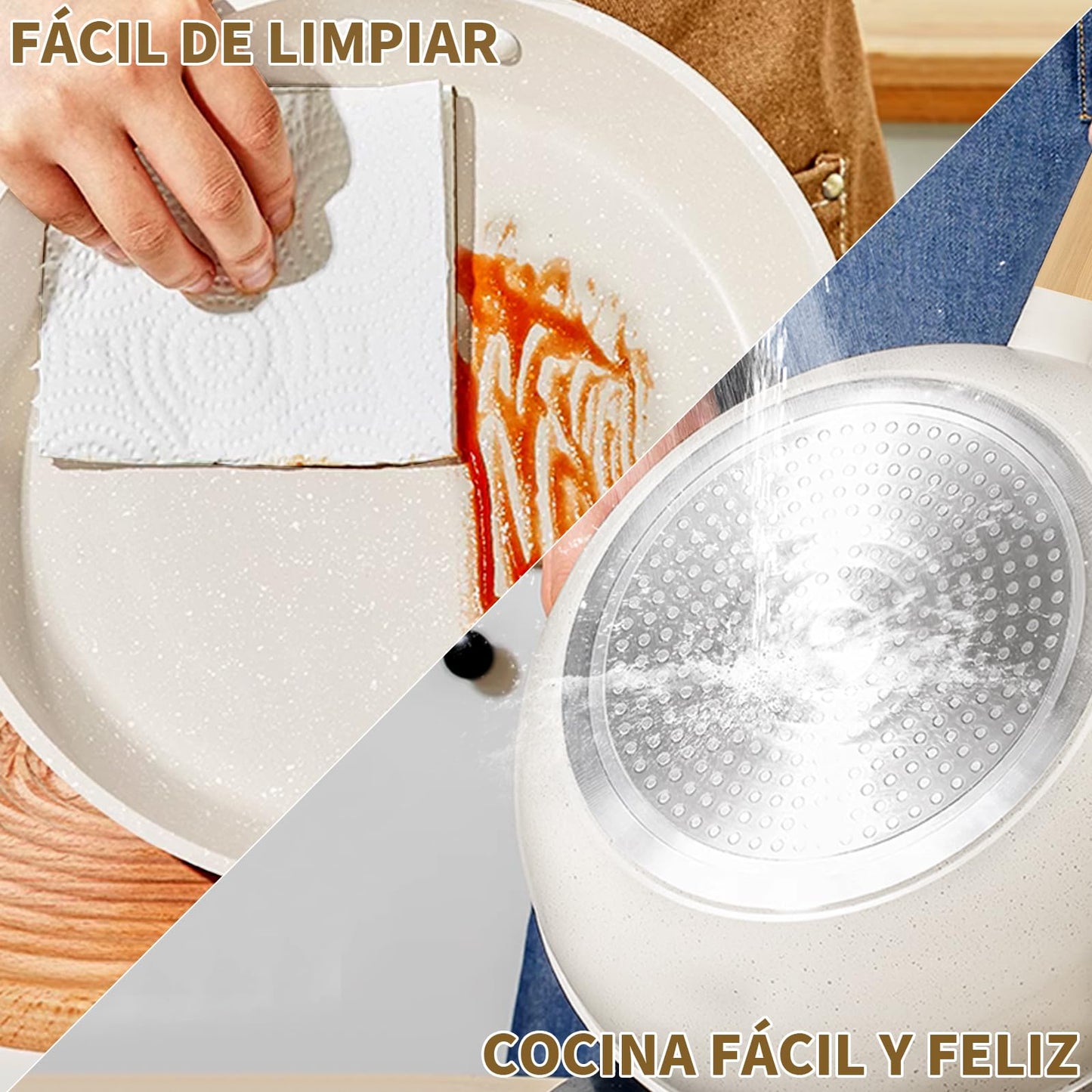 Juego de Sartenes Antiadherentes Batería de Cocina Blanco con Mango Desmontable