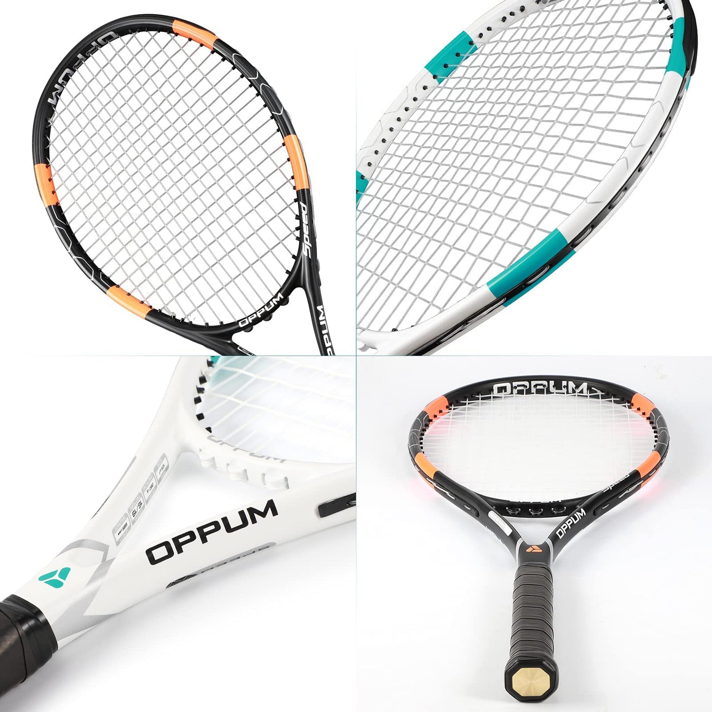 Raquetas de Tenis OPPUM Blancas Profesionales de 27 Pulgadas para Jugadores Principiantes e Intermedios