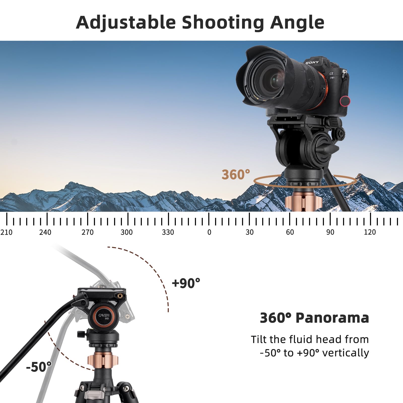 Cayer Trípode de Video de Aluminio de 191 cm Con Cabeza de Fluido y Monopié - Para Cámara DSLR, Capacidad de Carga de 6 kg - FP2450H6