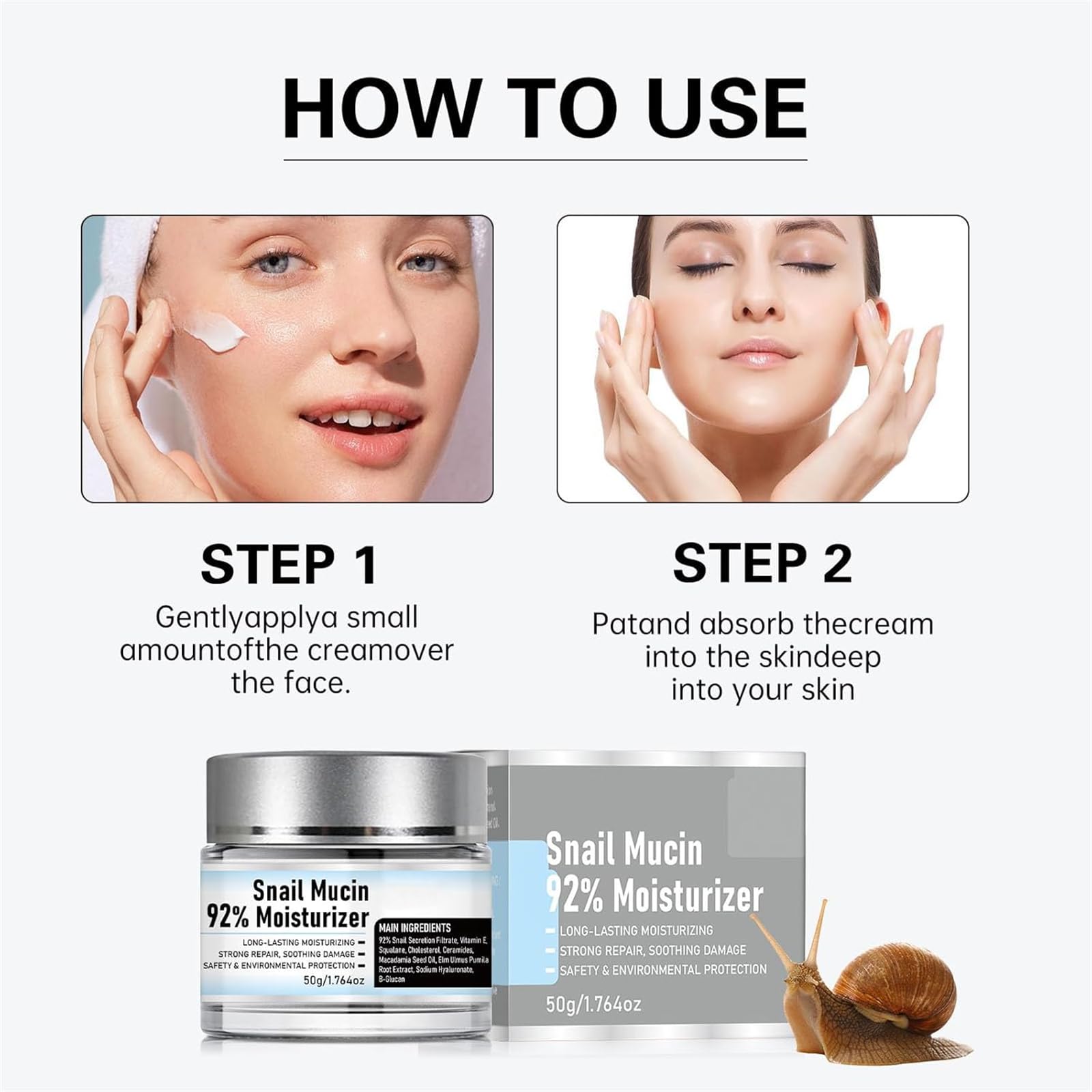 Upgrade Snail Mucin 92% crema hidratante de gel facial diario, mucina de caracol, crema avanzada de caracol 92 todo en uno, crema facial hidratante de caracol (1pc)