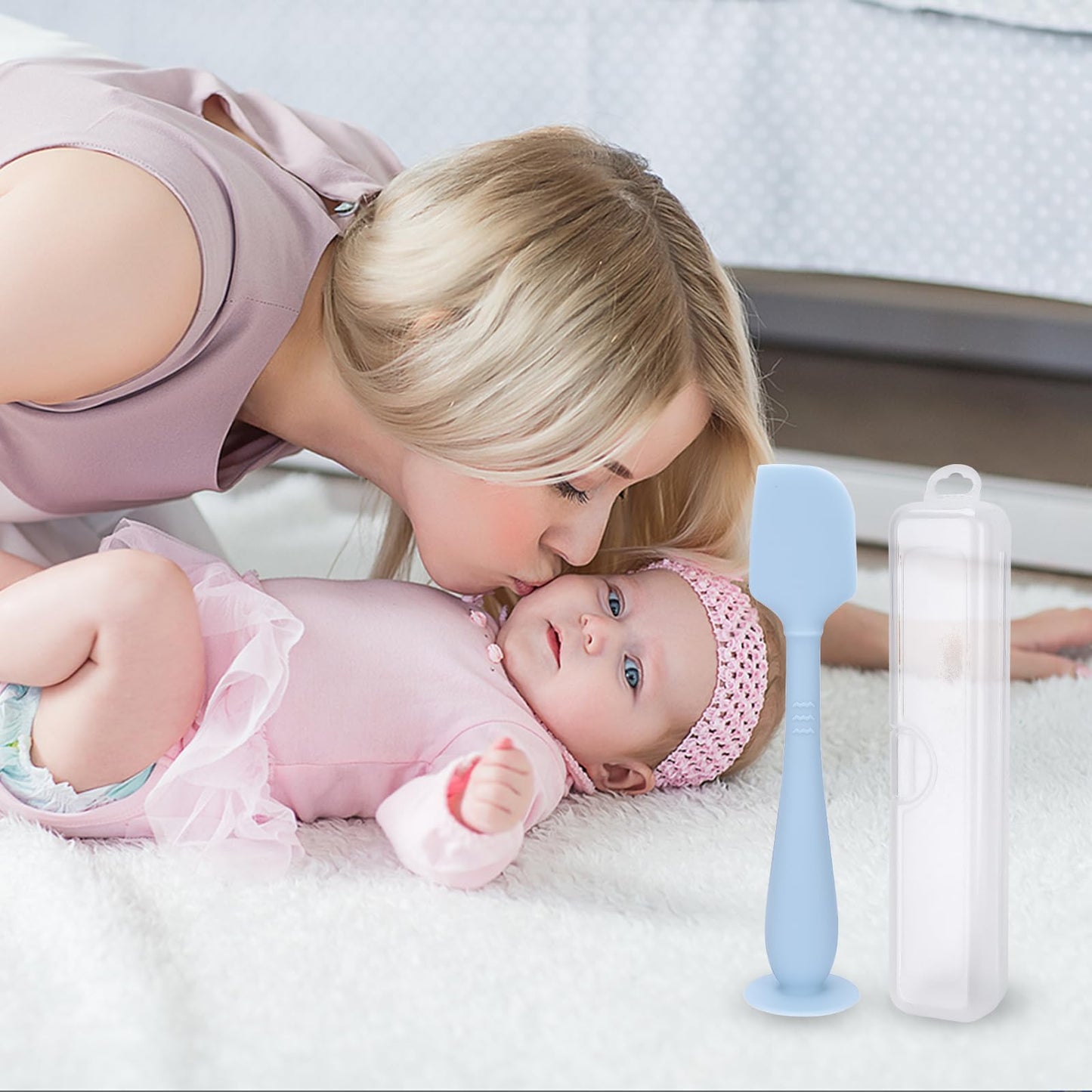 YENLNI Espátulas para crema de pañal (paquete de 2) con estuche de viaje higiénico, espátula para el trasero de bebé con base de succión, aplicador de crema para la dermatitis del pañal de silicona su