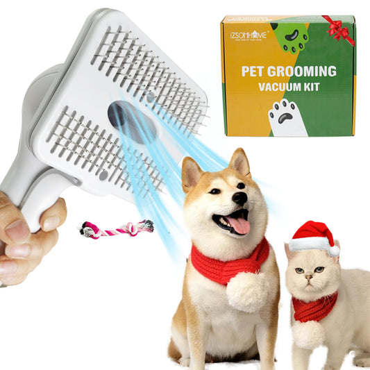 Cepillo para Mascotas IZSOHHOME Azul Desprendimiento y Limpieza Automática para Pelo Largo o Corto￼