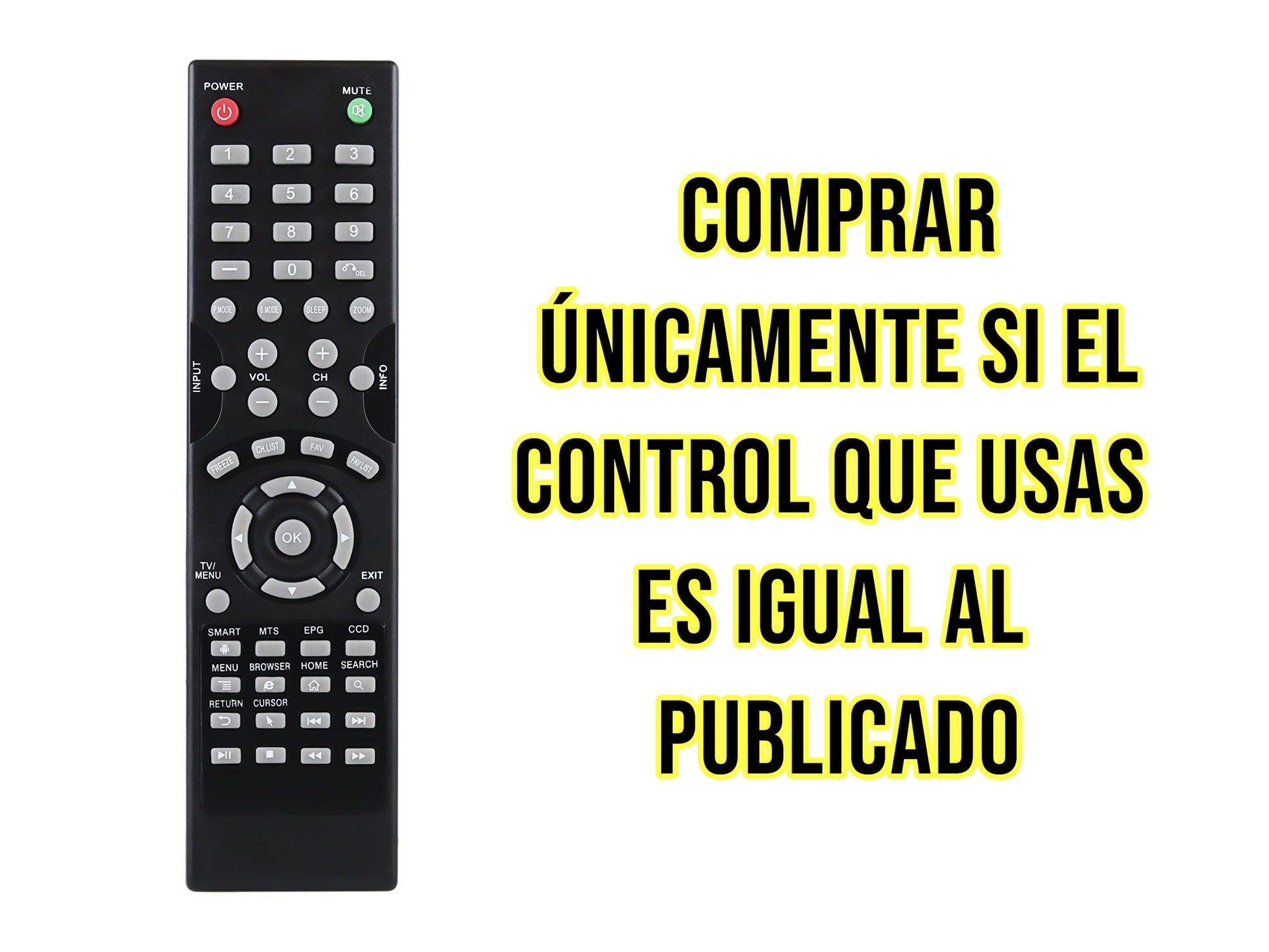 CONTROL EXPERT Control Remoto VIOS Smart TV, Modelo Vledtv4814sm Control Directo, Cobia, Comprar únicamente si tu Control es Igual al Que se Muestra en la Imagen