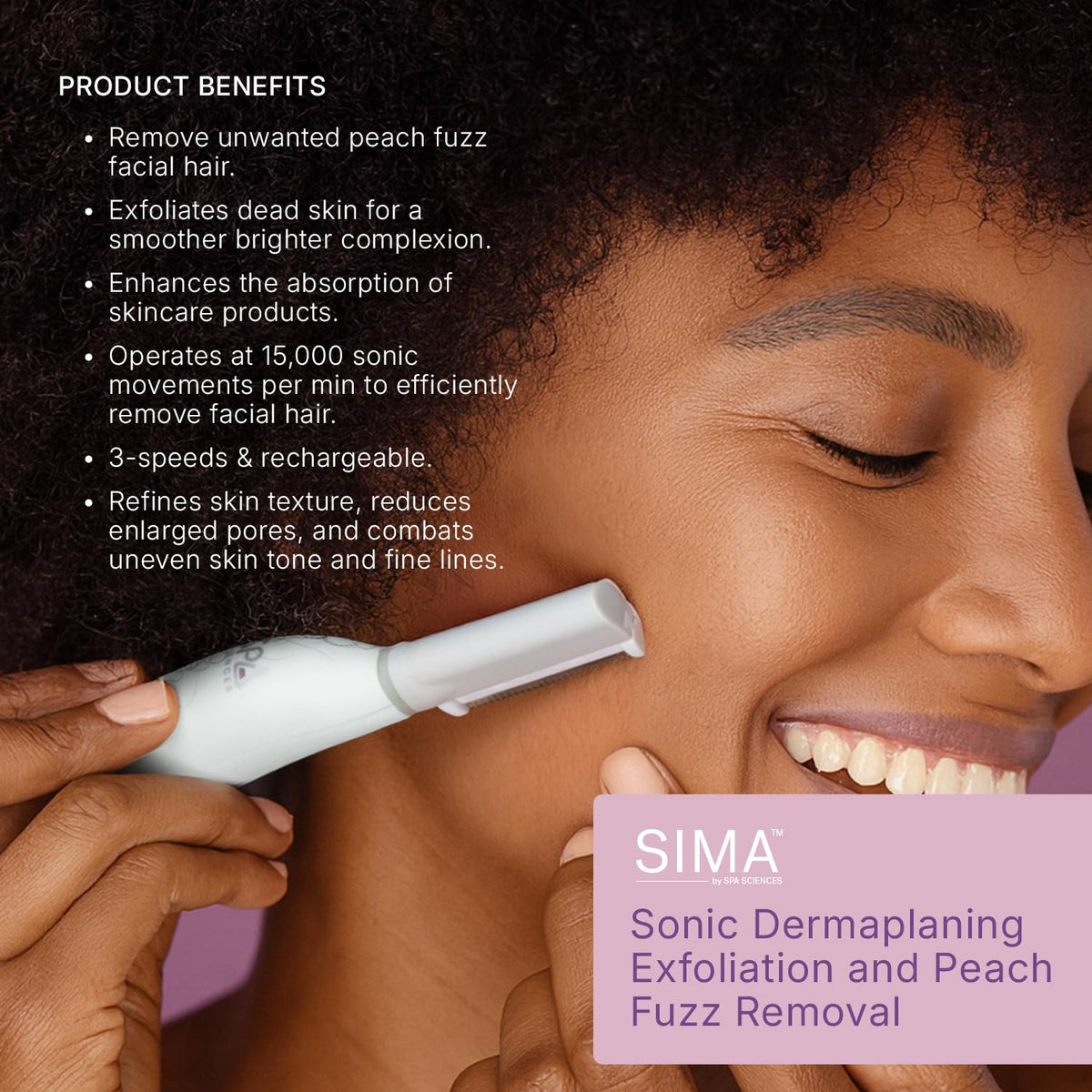 SPA SCIENCES- HERRAMIENTA ELÉCTRICA DE DERMAPLANING: elimine el vello facial no deseado de manera rápida y sencilla mientras se exfolia con nuestra herramienta de dermaplaning SIMA. Esta herramienta d