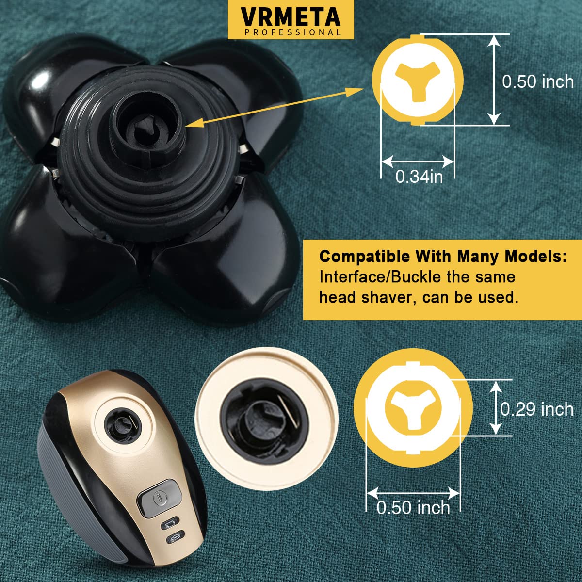 VRMETA - Cabezales de repuesto para afeitadora eléctrica de 5 cuchillas afiladas de acero inoxidable cuchillas de repuesto flexibles alternativas para afeitadora eléctrica giratoria (5 cabezales (dorado)