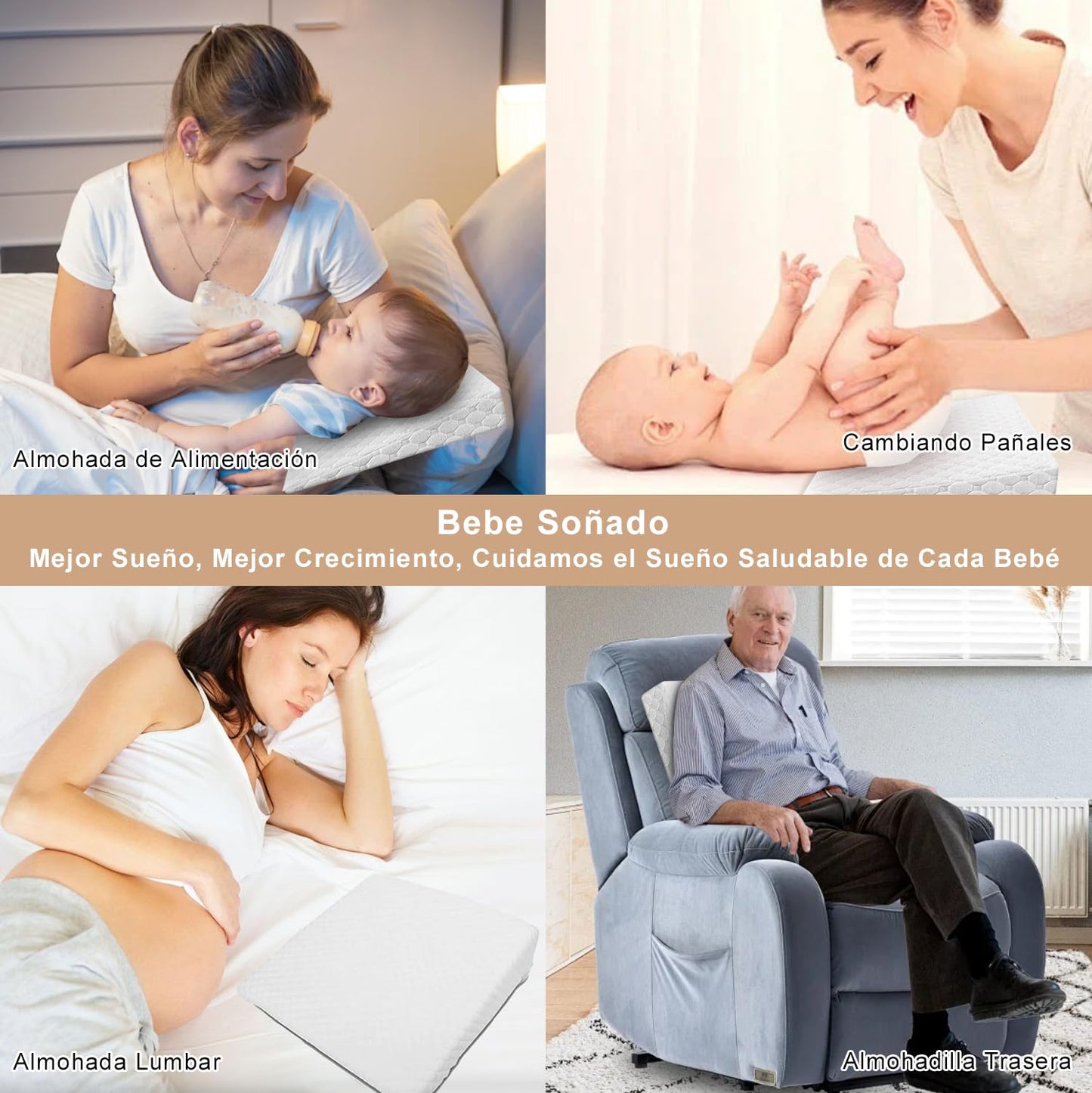 Cuña, Almohada de Espuma,Almohada Antireflujo Adulto,El Cojín del Respaldo es Suave y Cómodo, Adecuado para Su Uso en Sillas Soporte de Espalda y Reflujo Ácido, Rodilla,Ronquidos