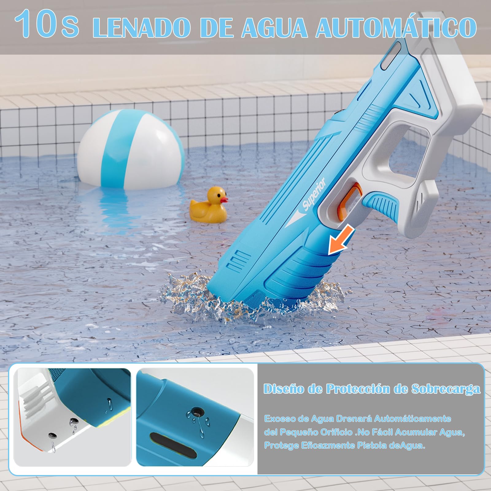 Pistola de Agua Eléctrica SIJEW Azul con Succión Automática para Niños y Adultos
