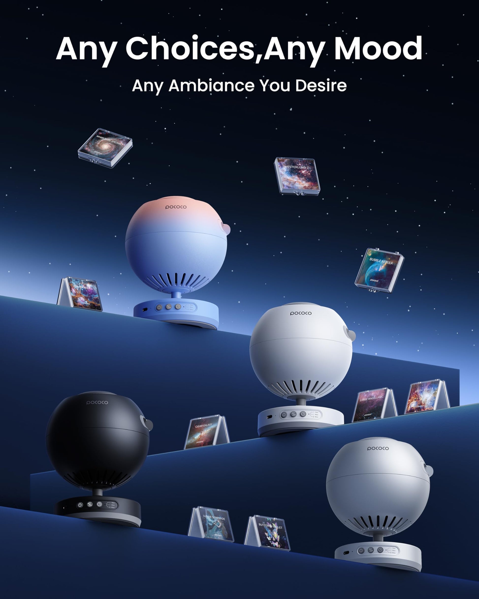 Proyector de Estrellas Pococo Gris con Pila Recargable para Decoración de Sala de Juegos