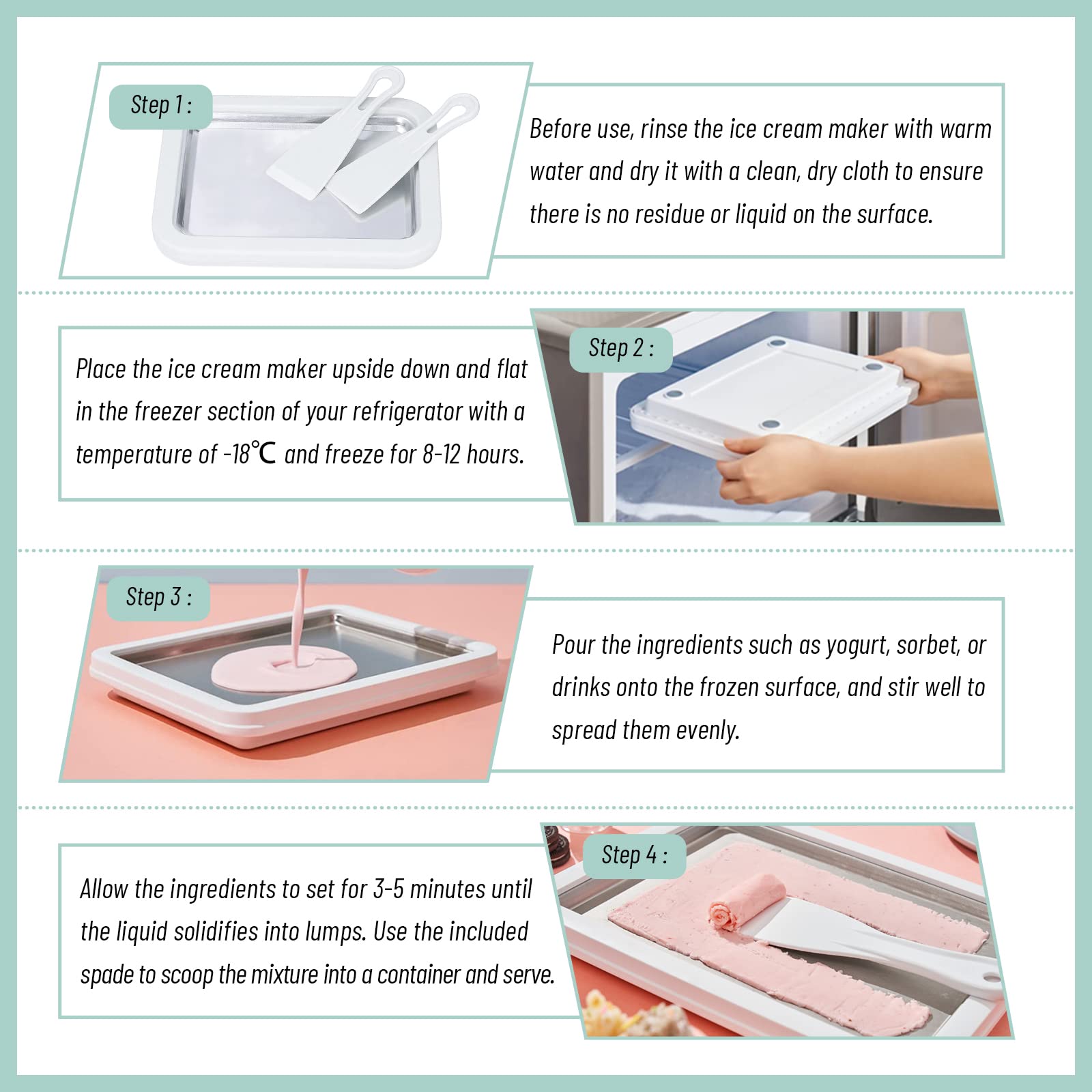 Máquina de helados enrollados, máquina de helados instantáneos, sartén/rollo de gelatina instantánea, hecho en casa para divertirse actividades de padres e hijos, familias, verde menta