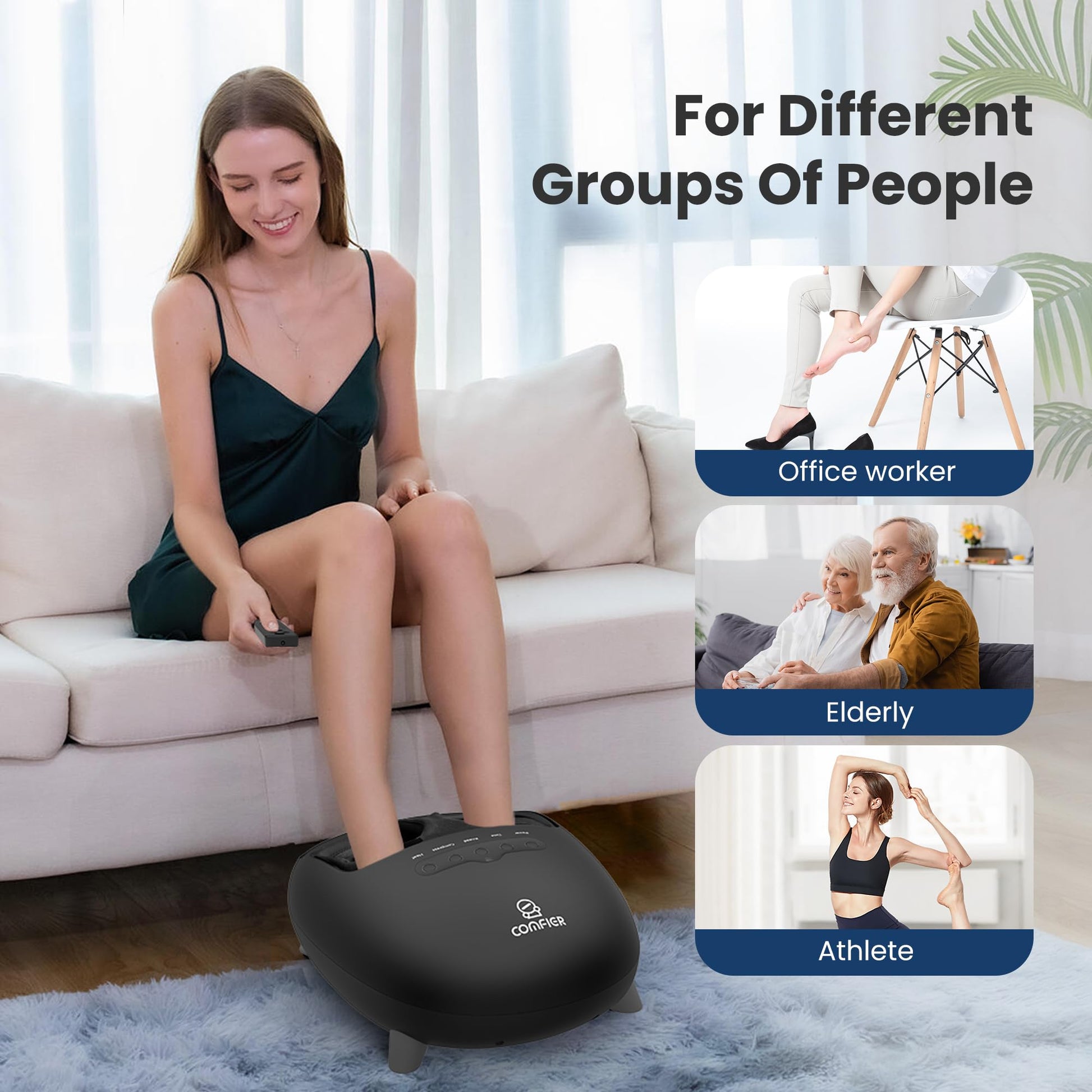 COMFIER Masajeador De Pies Con Calor, Masajeador De Pies Con Calefacción Shiatsu Para Fascitis Plantar Y Neuropatía, Masajeador De Pies Con Vibración De Amasamiento Profundo Para Hombres, Mujeres, Pap