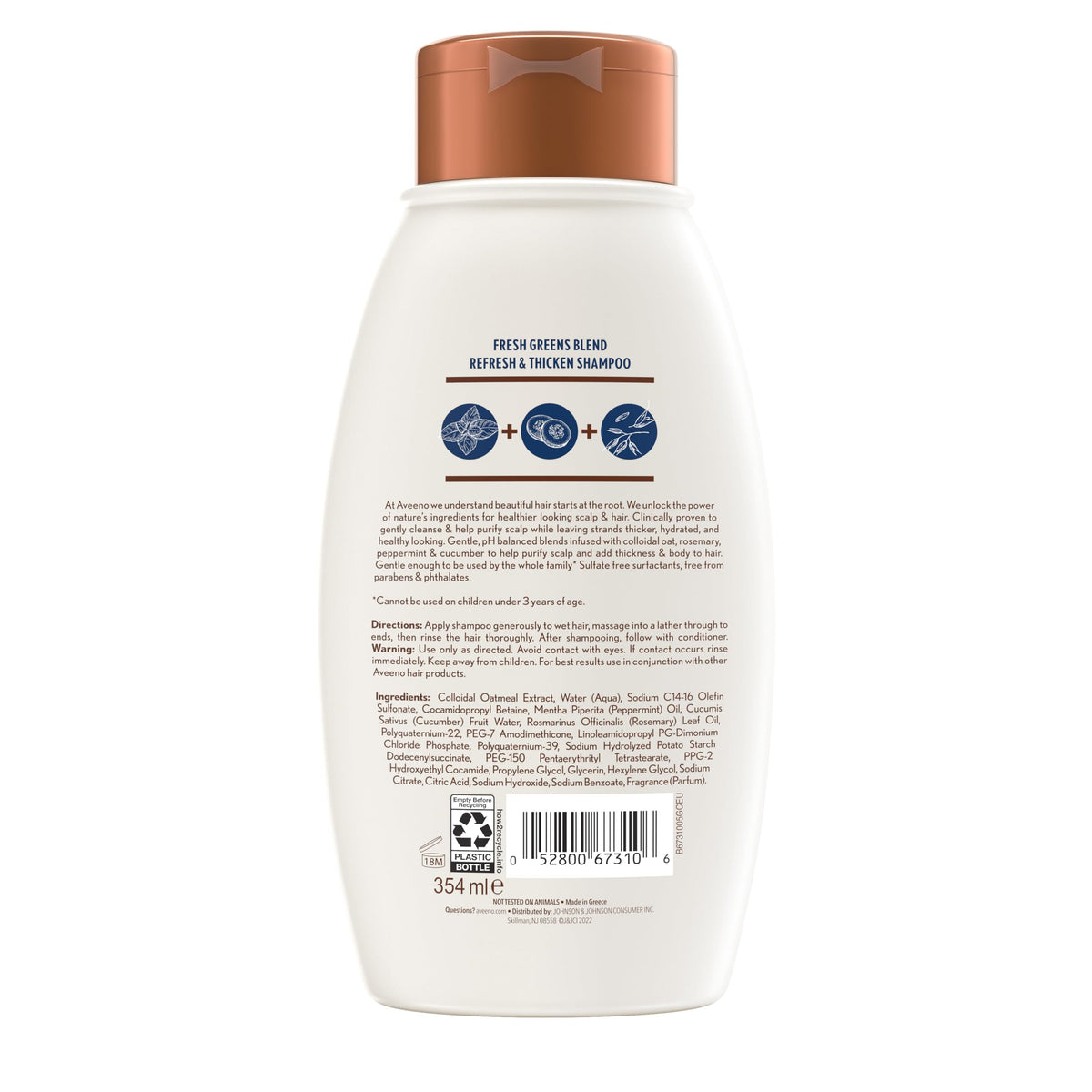 Aveeno Scalp Soothing Fresh Greens Blend Shampoo for Volume, Thickness and Refresh, Sulfate Free Shampoo, No Dyes or Parabens, 12 fl. oz