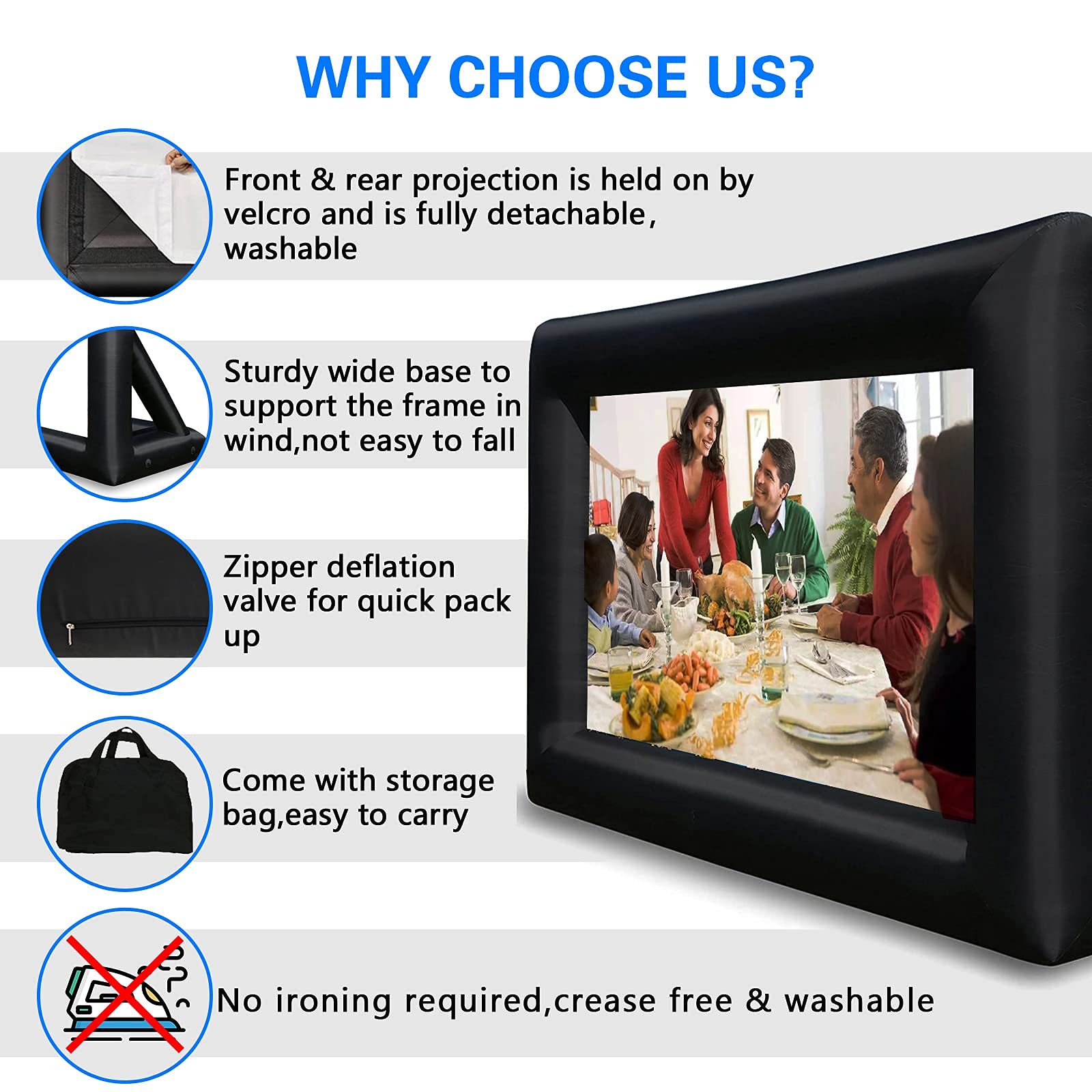 GZKYYLEGS Pantalla de proyector Inflable de 20 pies para Exteriores e Interiores, Incluye soplador de Aire, amarres y Bolsa de Almacenamiento,portátil,proyección Frontal y Trasera para Noches de Cine