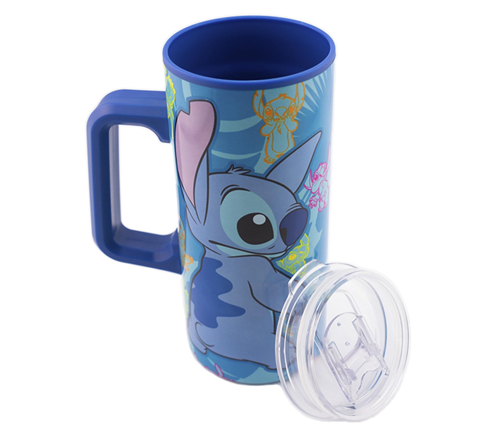 FunKids 2415-4328 Termo Doble Pared Con Asa, Colección Disney Clásicos, Diseño Stitch Experimento 626, Estilo Hawaiano, Termo con Tapa Transparente, Capacidad 550 mililitros, Multicolor