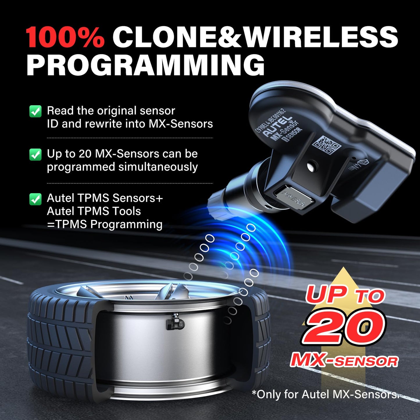 Autel TPMS Sensors Set de 4, sensor MX, sensor de presión de neumáticos MaxiTPMS 2 en 1 (315 MHz + 433 MHz) Sensores OE a presión programables por TS408S TS508 TS508WF TS608 ITS600 MP900TS MS906PRO-TS