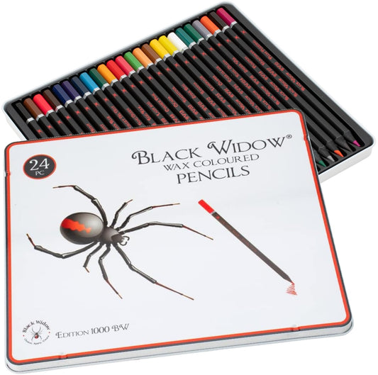 Lápices de colores Black Widow para adultos, 24 lápices de colores para libros de colorear para adultos, juego de lápices de colores para adultos, lápices de colores de cera suave (juego de araña)
