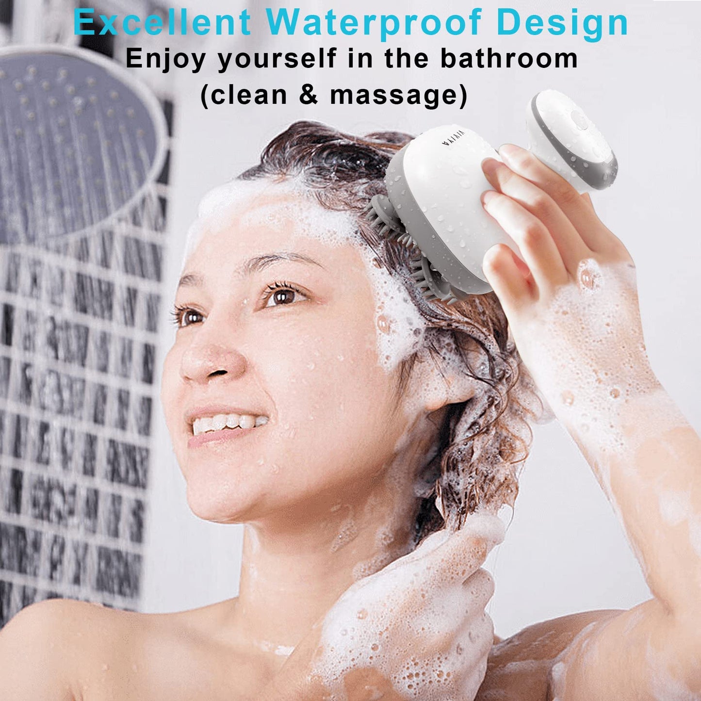 VIVIYA Masajeador de cuero cabelludo eléctrico, masajeador de cabeza portátil recargable con 4 garras de masaje extraíbles, resistente al agua para el cuero cabelludo de mano para masaje de cuerpo completo, crecimiento del cabello y relajación del estrés