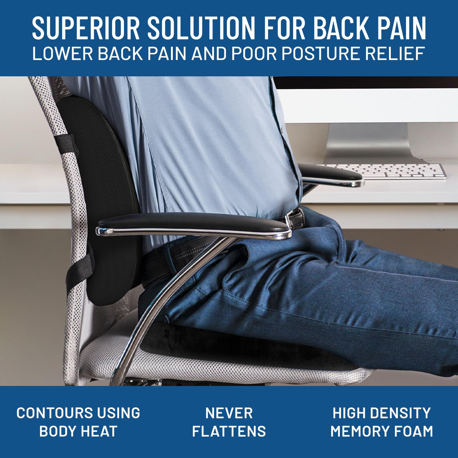 Almohada Lumbar Everlasting Comfort Viscoelástica Alta Calidad para Apoyo y Comodidad en Silla de Oficina