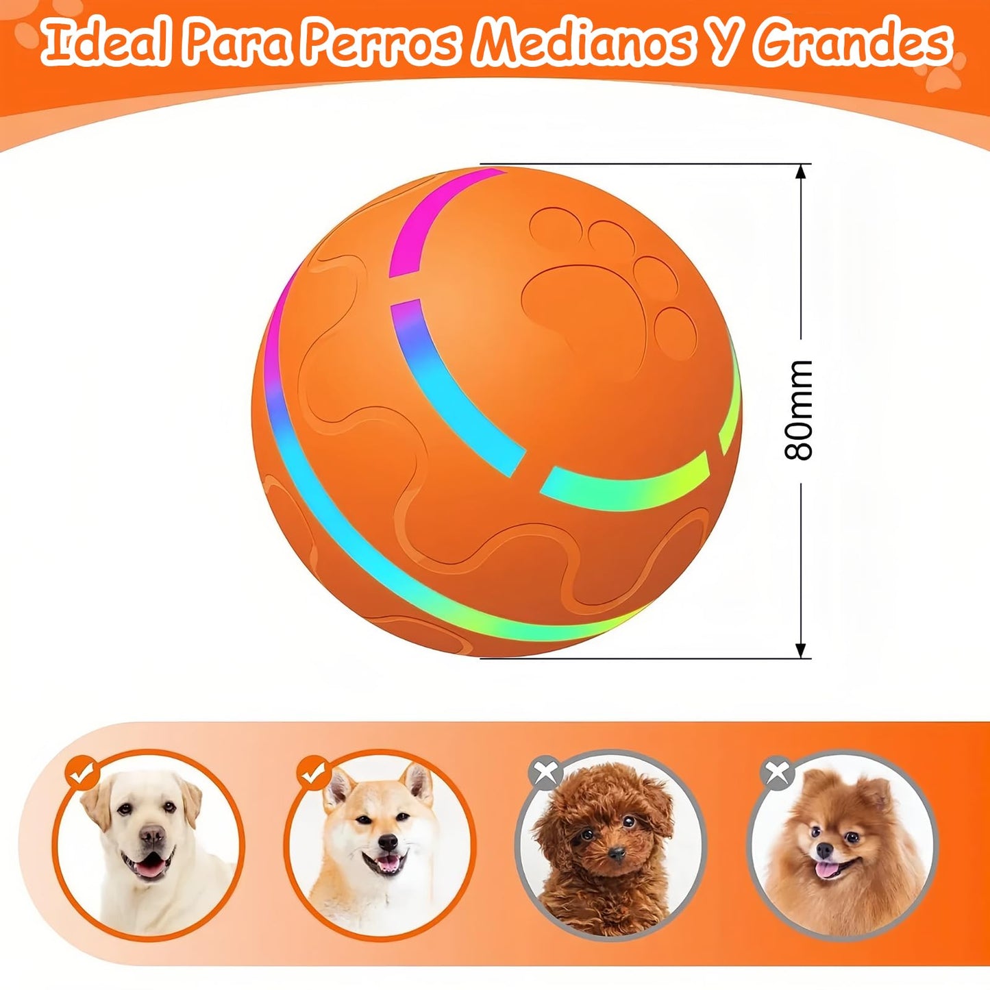 Pelota Interactiva para Perros y Gatos con Luz LED, Recargable por USB, Resistente a Mordeduras e Impermeable