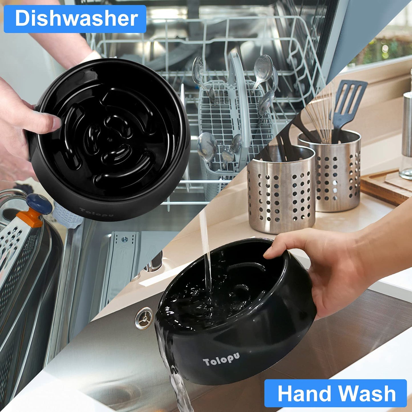 Cuencos Grandes de alimentación Lenta para Perros, Capacidad para 8 Tazas, Cuenco para Detener la hinchazón, antiasfixia, antigoteo y Divertido Cuenco de alimentación (Grande, Negro)