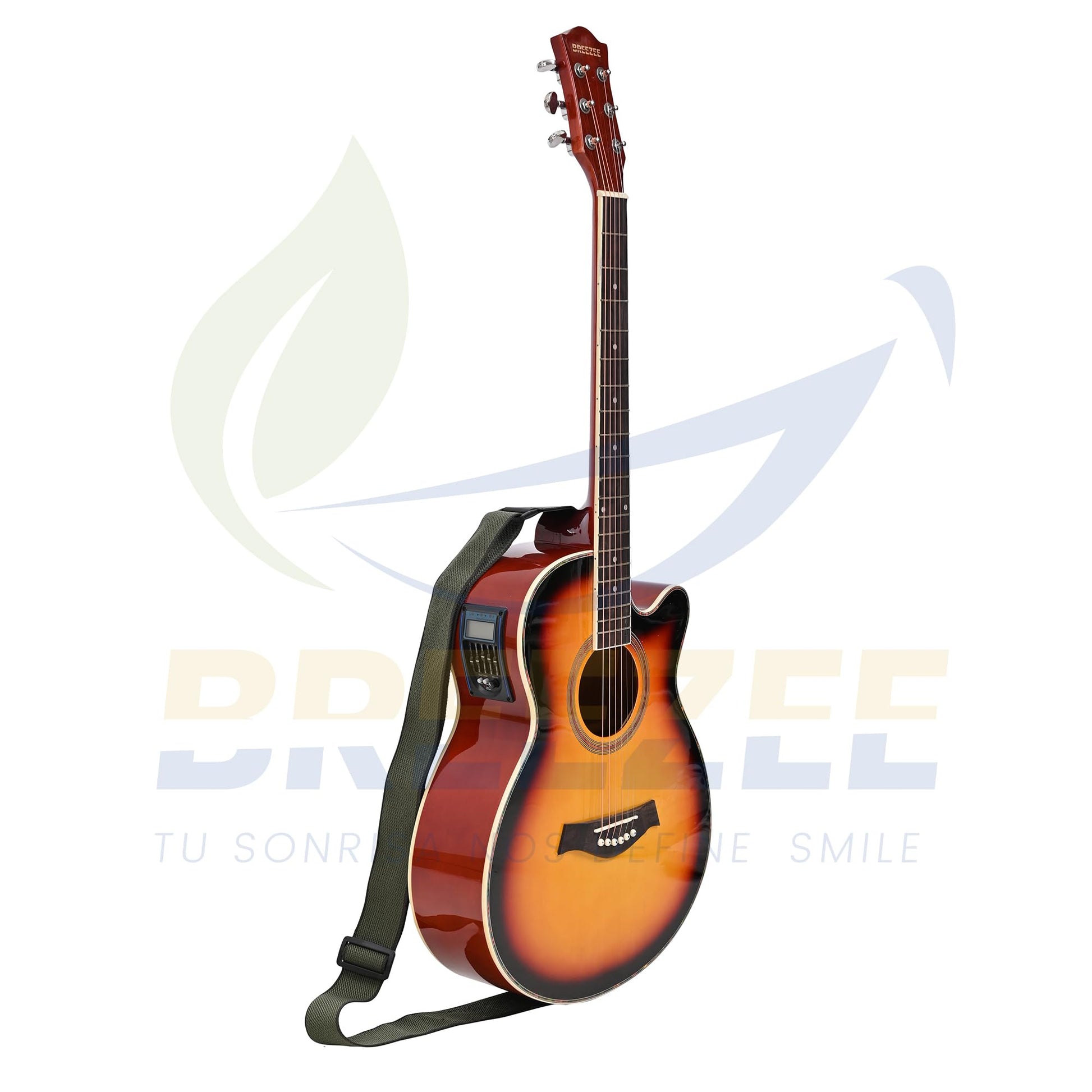 BREEZEE Guitarra Electroacústica de 40” Diseñada sobre Abeto, Merbau, Okume y Palisandro. Acabado de Barniz en Pulverización, Incluye Set de Accesorios Completo para Principiante