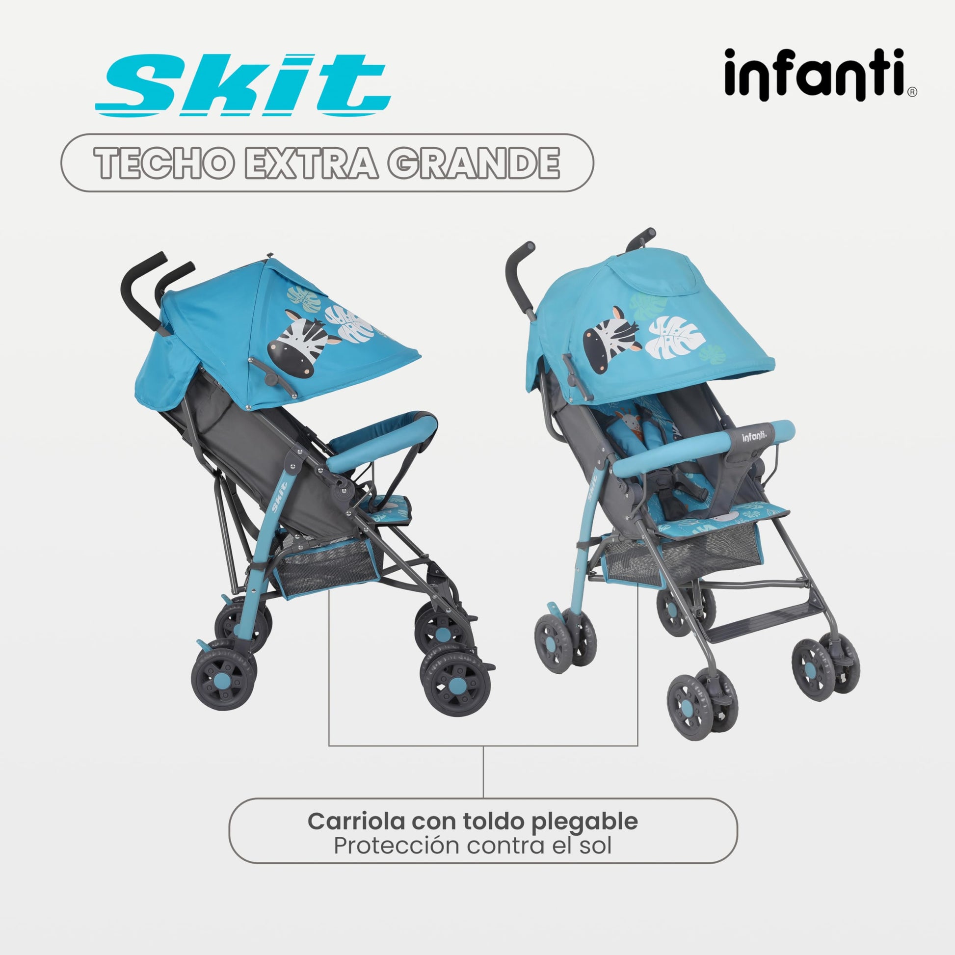 INFANTI | Carriola para Bebe de Baston SKIT | Carriola de Viaje - Carrito para Bebe | Cosas para Bebes 6 Meses hasta 15 kg - Compacta y Plegable | Carriola de Baston Ligera con Arnés de Seguridad