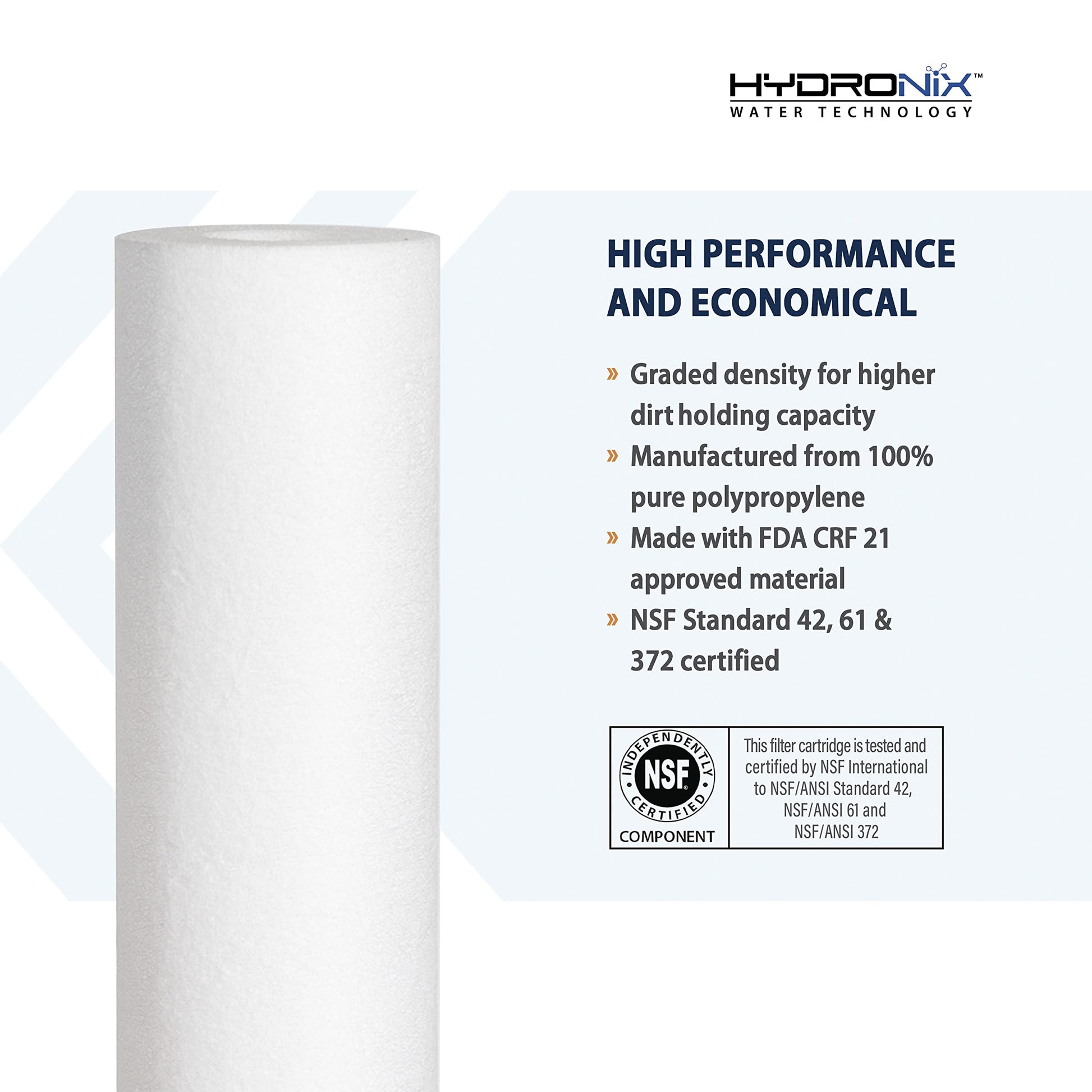Hydronix SDC-25-1005 Whole House RO Reverse Osmosis Sediment Water Filter Cartridge, 5 micron, 2.5" x 10"