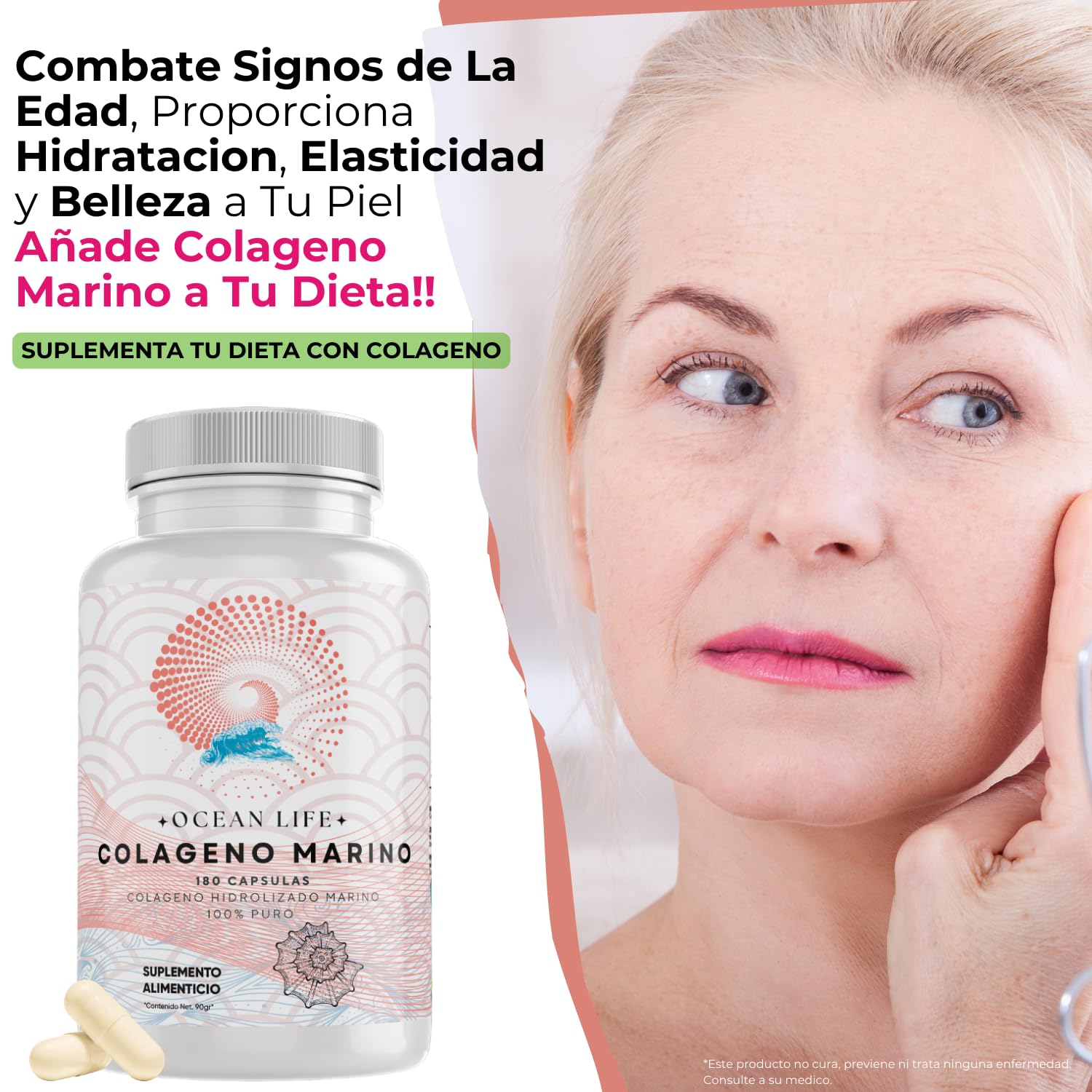 Colageno Marino Hidrolizado 100% Puro [Extremadamente Eficaz] 180 Capsulas 500mg (Potente Efecto Hidratante y Revitalizante) - Alta Absorcion - Eficaz Formulacion - OceanLife