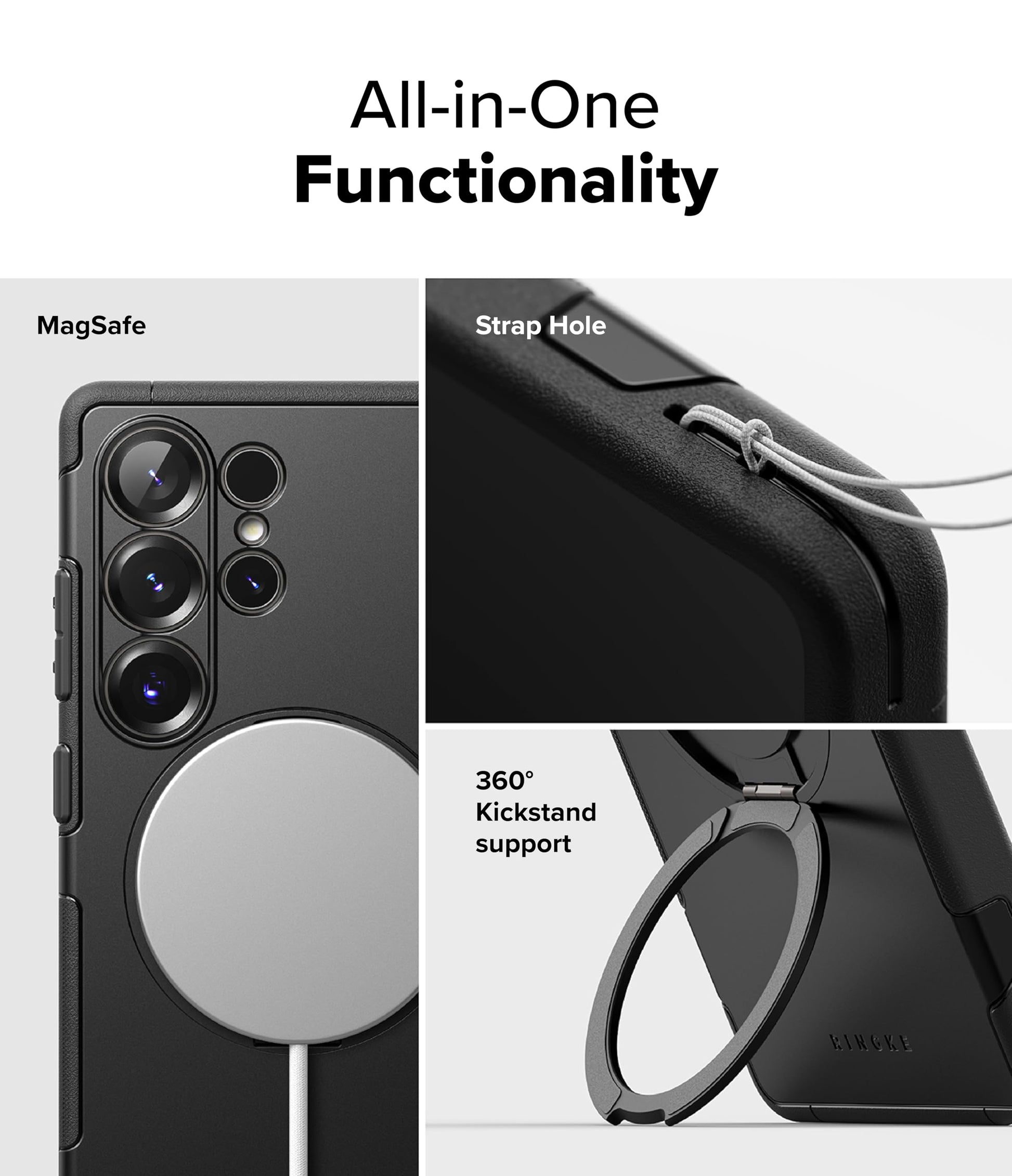 Funda Ringke Samsung Galaxy S25 Ultra Black con Soporte Magnético Ajustable y Resistente a Golpes Compatible con MagSafe para Hombre