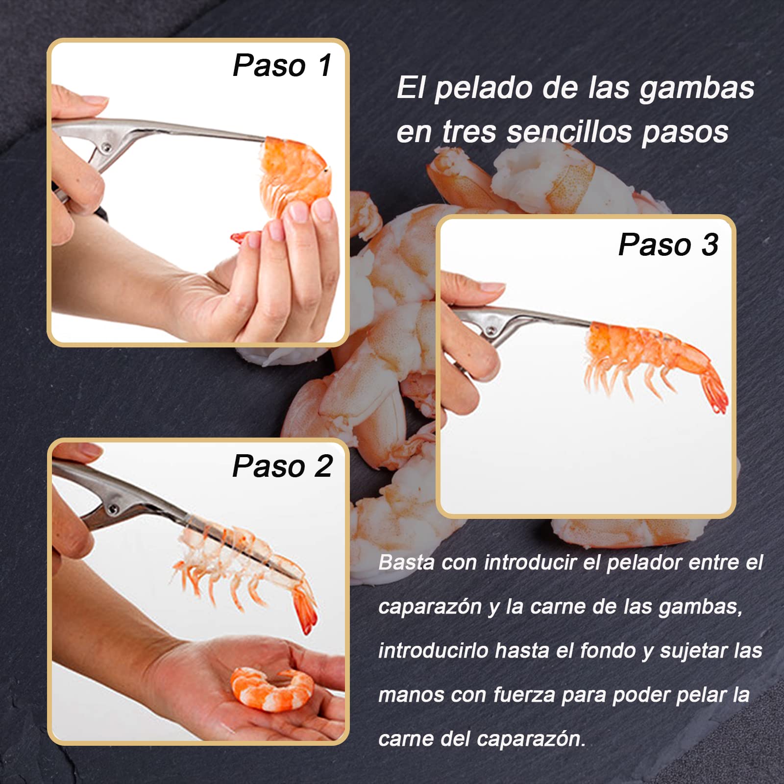 Cuchillo Pelador De Camarones y Cuchillo Línea Camarones, Pelador de Gambas y Mariscos, Limpiador De Hilos De Camarones De Acero Inoxidable, para Restaurante, Hogar, etc