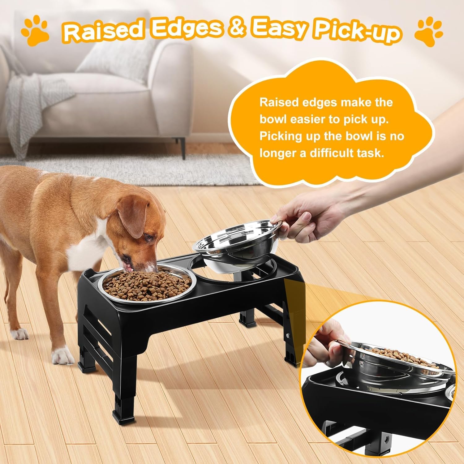 Lingtoolator Dog Bowls for Small Medium Dogs 3 Height Adjustable Raised Dog Bowl Stand with 2 Thick 6" Stainless Steel Dog Food Bowls Non-Slip Dog Feeder Adjusts to 2.75", 6", 7.5