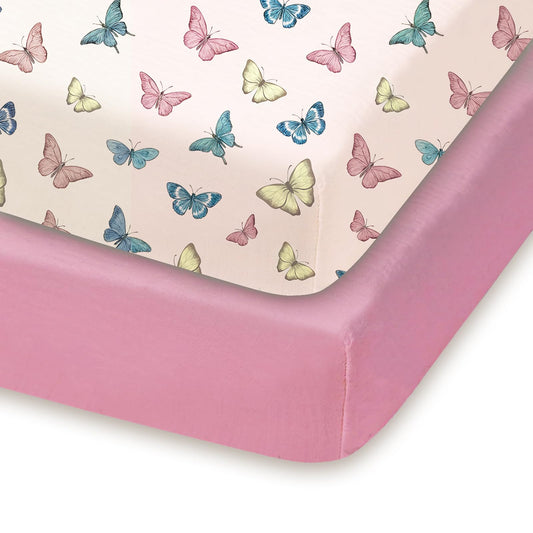 TotChill Pack and Play Sábanas ajustadas, paquete de 2, 38x26 pulgadas, Sábanas Graco Pack n Play para corral y colchón de cuna de viaje, tela jersey de punto ultra suave, bolsillo profundo elástico