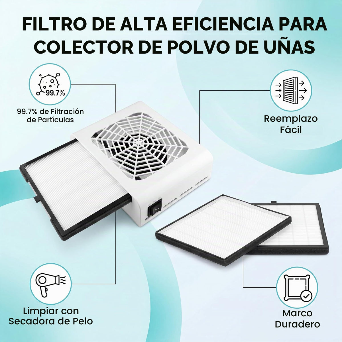 Filtro Reemplazo para Extractor de Polvo de Uñas para Salón de Uñas en Casa