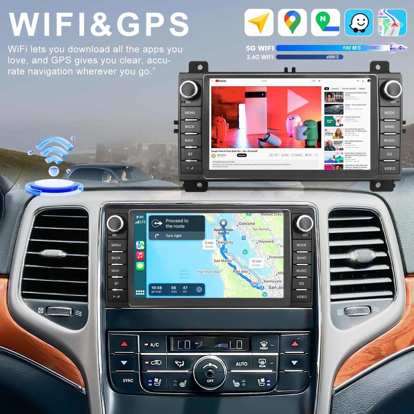Radio de Coche para Jeep Grand Cherokee 2011-2013 y Dodge Durango 2011-2013, Pantalla Táctil Android 13 de 7'', Sistema Estéreo con CarPlay Inalámbrico Android Auto Bluetooth GPS WiFi FM SWC y Cámara