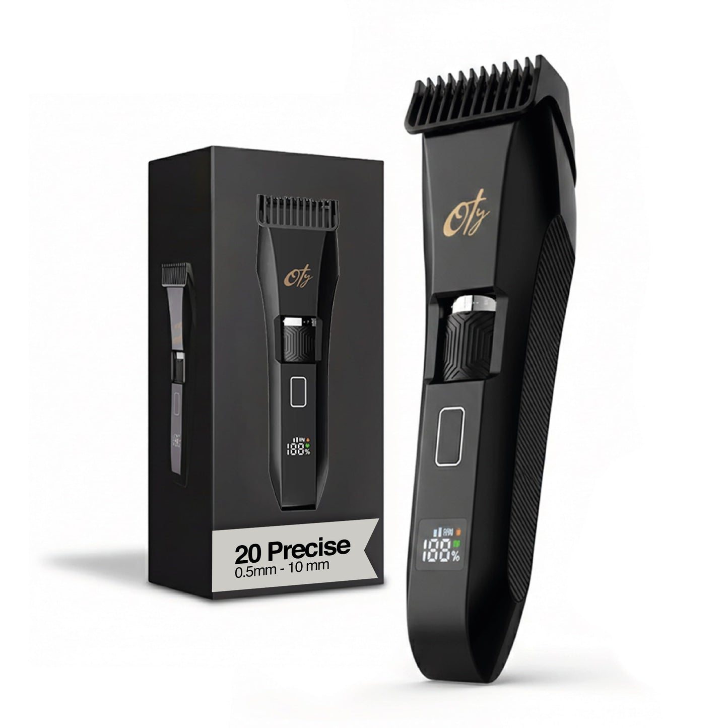 Oty - Cortadora de barba para hombre ajustable, cortapelos inalámbricas impermeables con esfera de 20 longitudes, cuchillas de acero inoxidable, pantalla LED y cerradura de viaje, kit de aseo