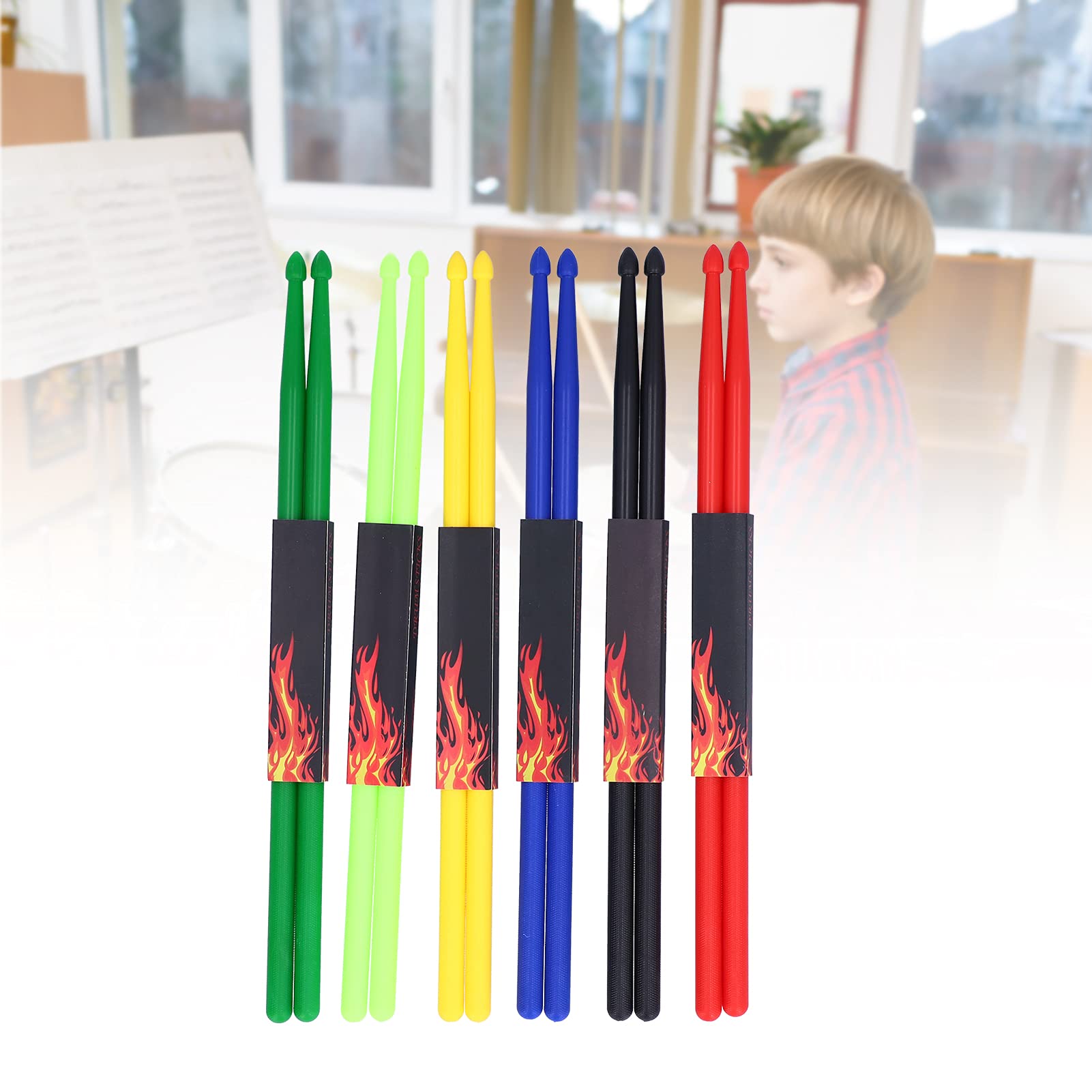 Juego de baquetas, 12 piezas, 42 cm, coloridas baquetas de nailon, elástico antideslizante para tocar