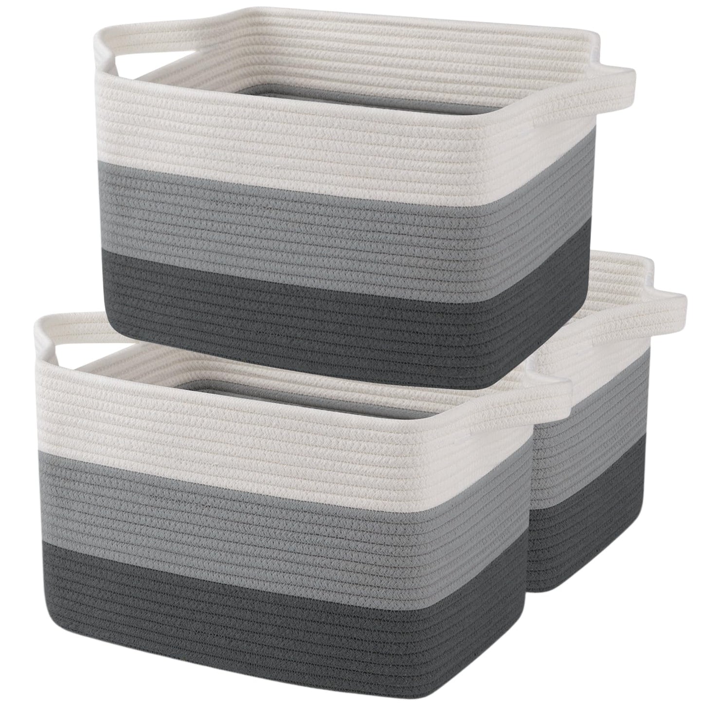 OIAHOMY Cesta de almacenamiento, cestas tejidas para almacenamiento, cesta de cuerda de algodón para juguetes, cestas de toalla para baño, paquete de 3, gris oscuro degradado