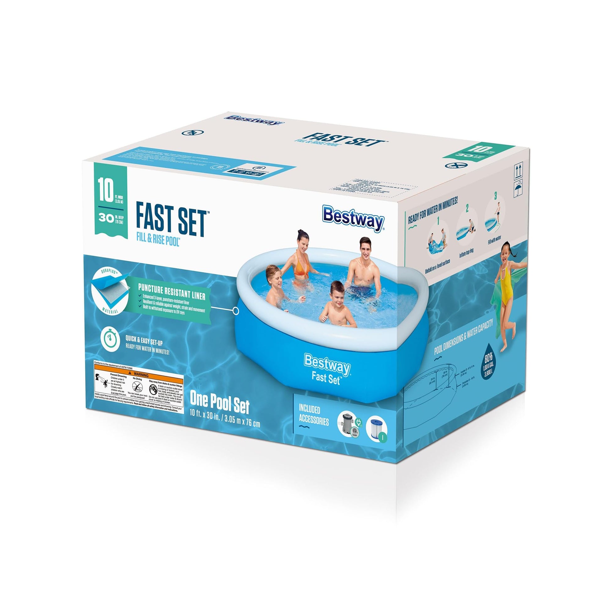 Bestway Fast Set 10' x 30" Above Ground Pool Set, Blue