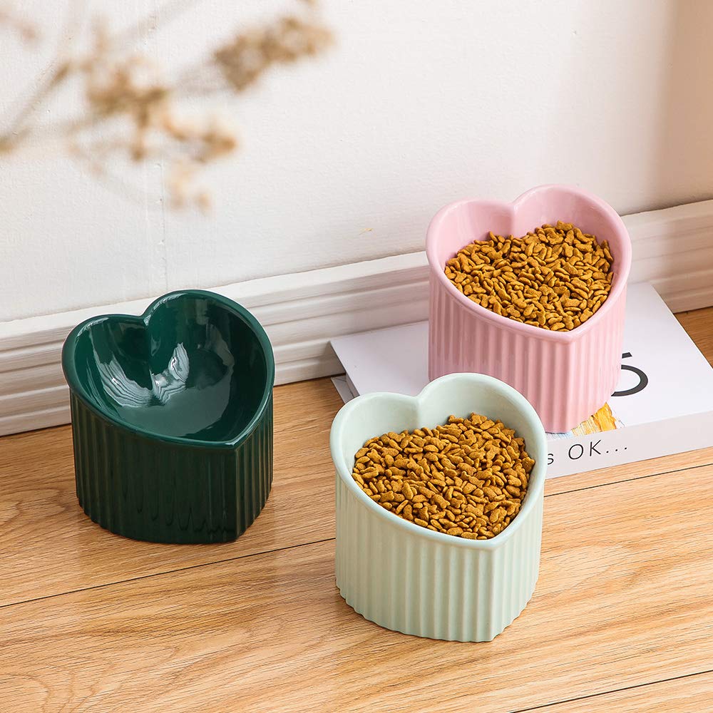 HCHLQLZ - Cuencos elevados de cerámica para gatos, cuencos inclinados para alimentos o agua, sin estrés, prevención de reflujo, aptos para lavavajillas y microondas, sin plomo ni cadmio