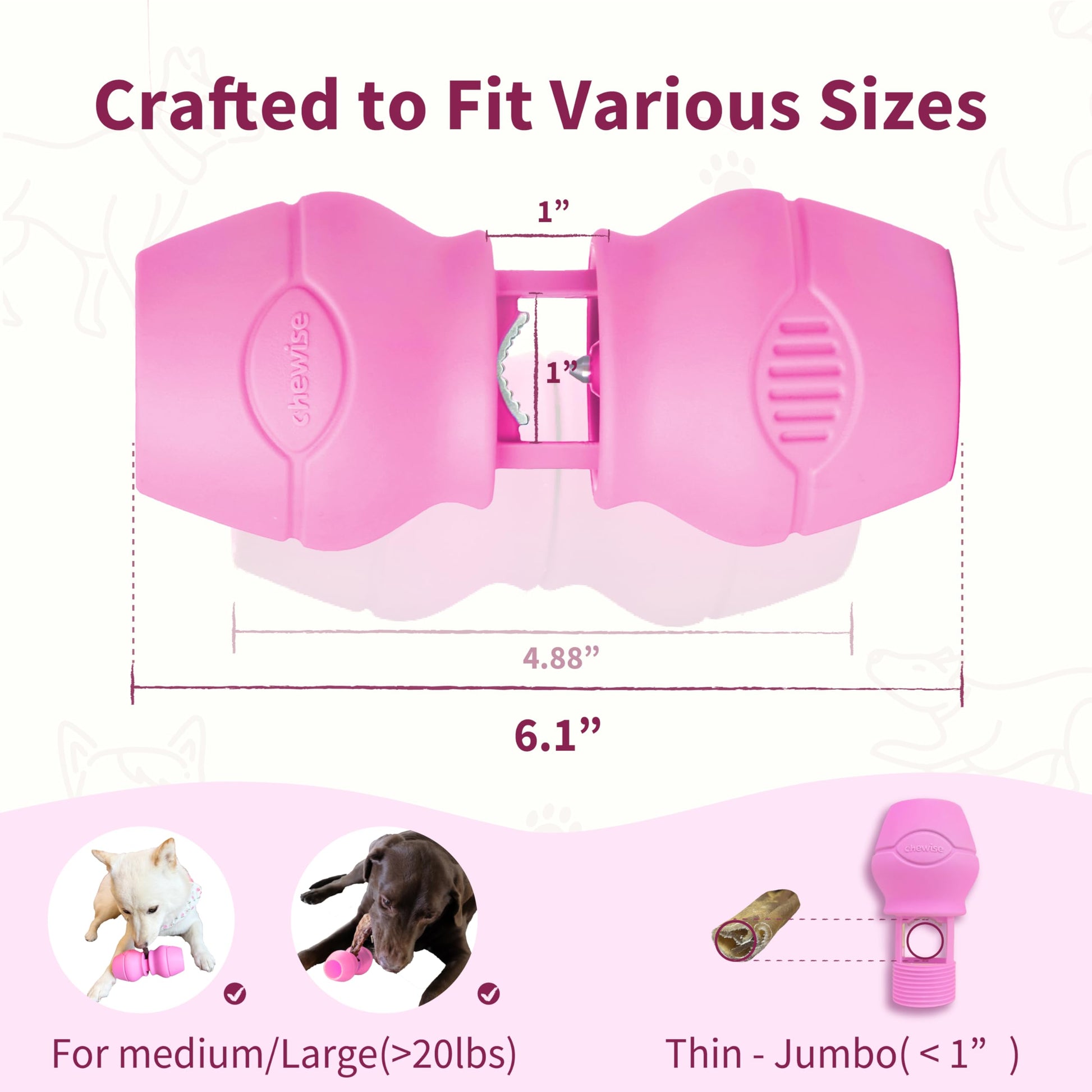 Chewise Soporte para Palitos Naturales de Toro para Perros, Uso rudo, diseño para prevenir el atragantamiento, Juguete para Mascotas Libre de BPA, Compatible con Varios tamaños y Razas